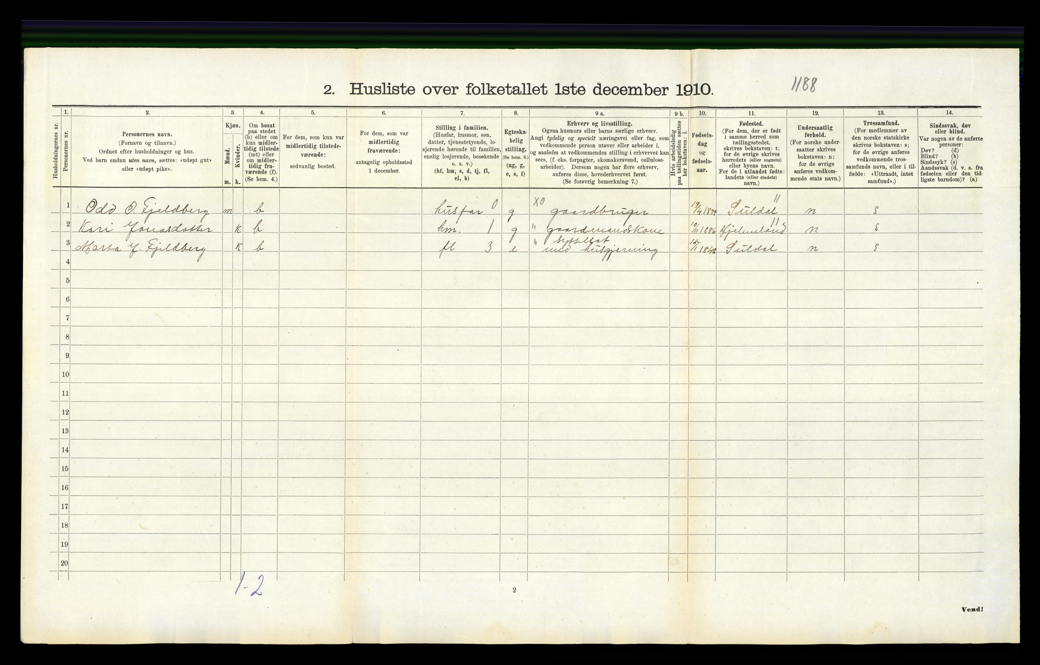 RA, 1910 census for Nedstrand, 1910, p. 494