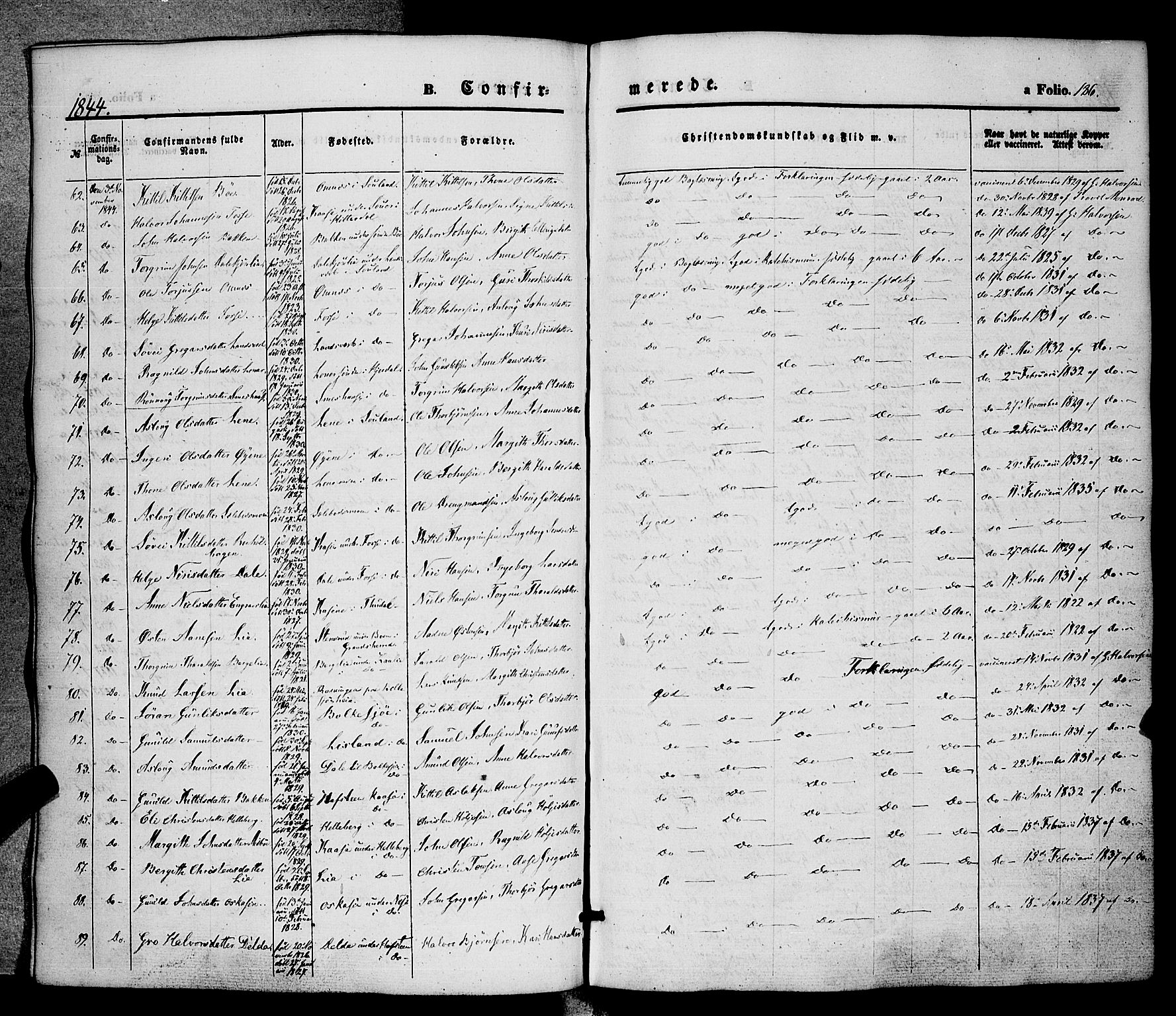 Hjartdal kirkebøker, SAKO/A-270/F/Fa/L0008: Parish register (official) no. I 8, 1844-1859, p. 186