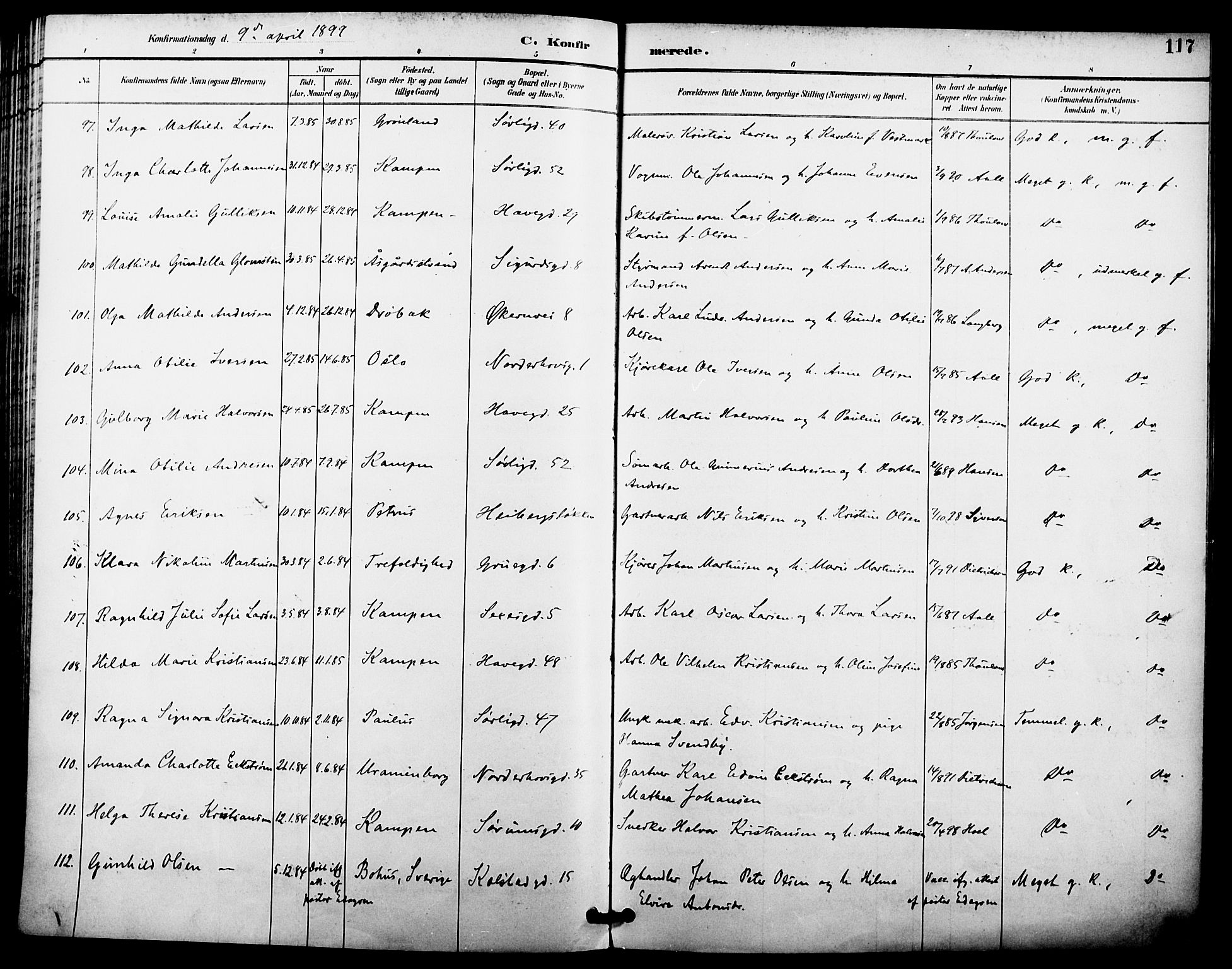 Kampen prestekontor Kirkebøker, SAO/A-10853/F/Fa/L0008: Parish register (official) no. I 8, 1892-1902, p. 117