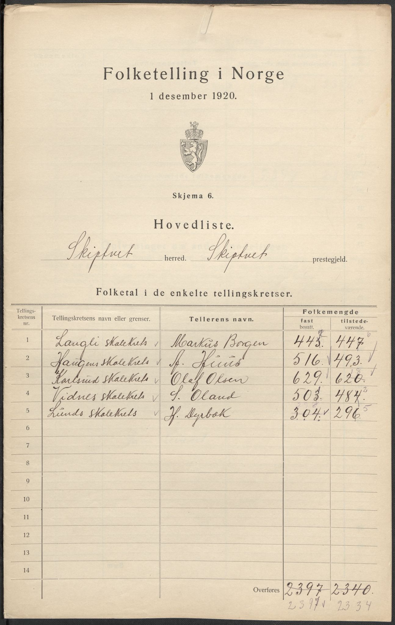 SAO, 1920 census for Skiptvet, 1920, p. 2