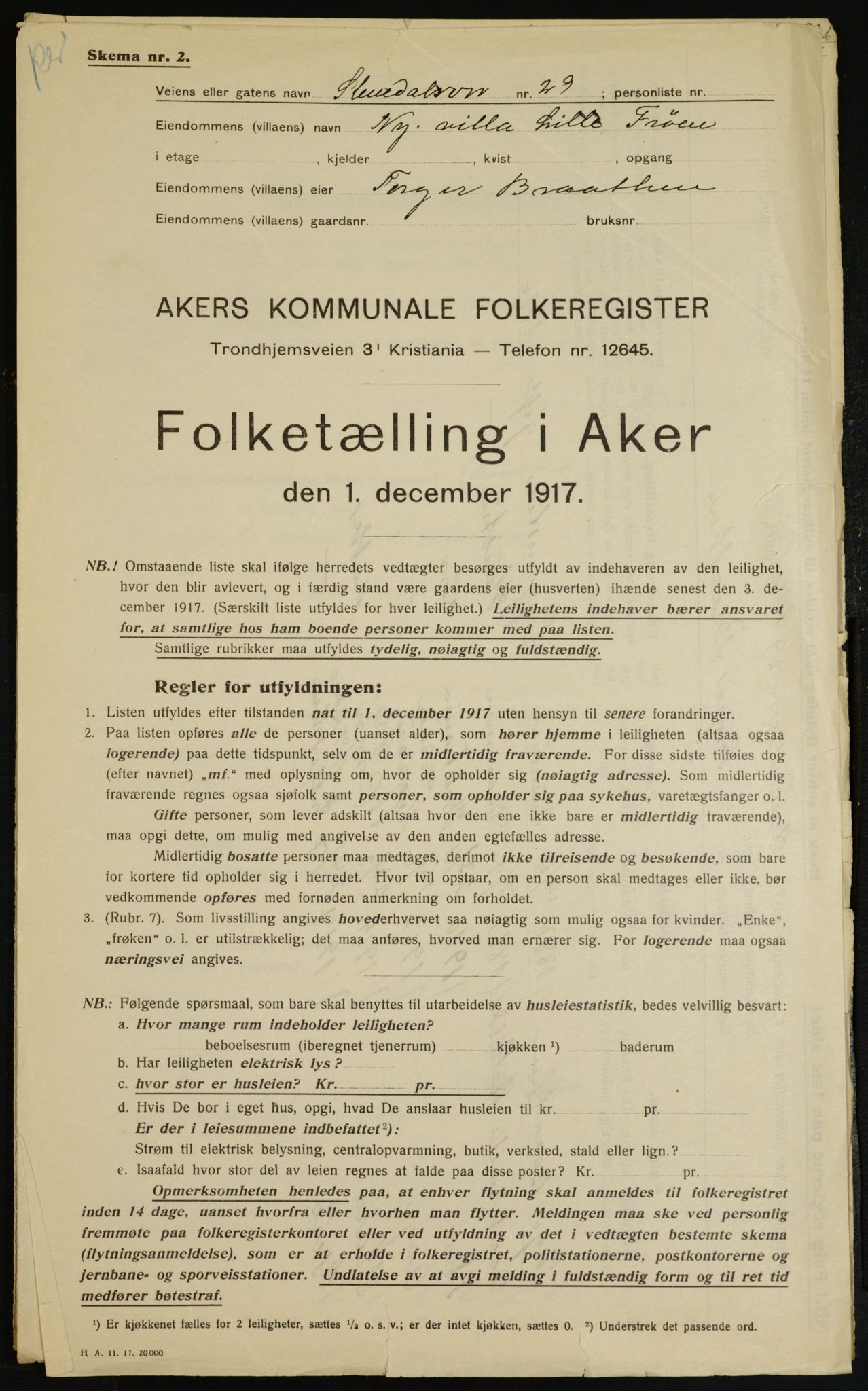 OBA, Municipal Census 1917 for Aker, 1917, p. 9581