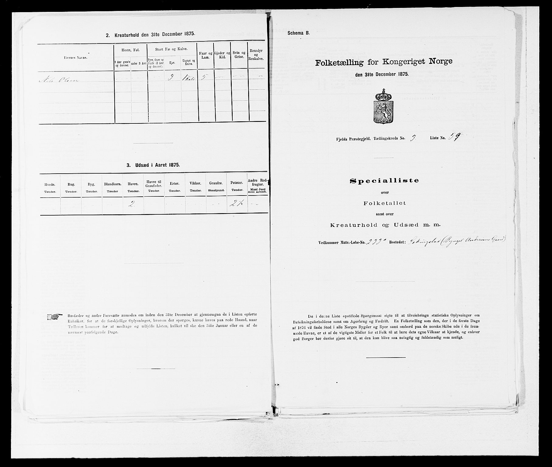 SAB, 1875 census for 1246P Fjell, 1875, p. 405