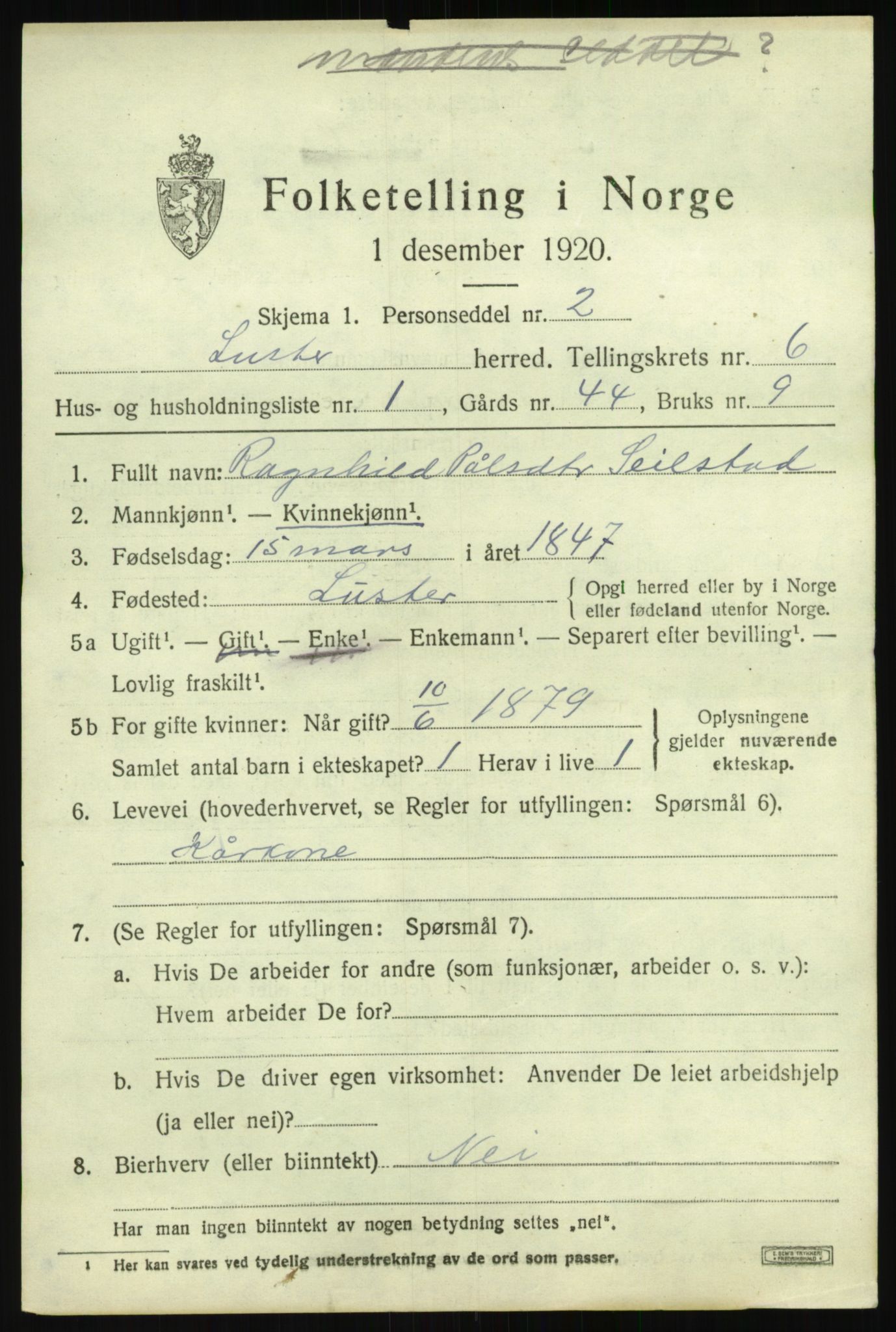 SAB, 1920 census for Luster, 1920, p. 3212