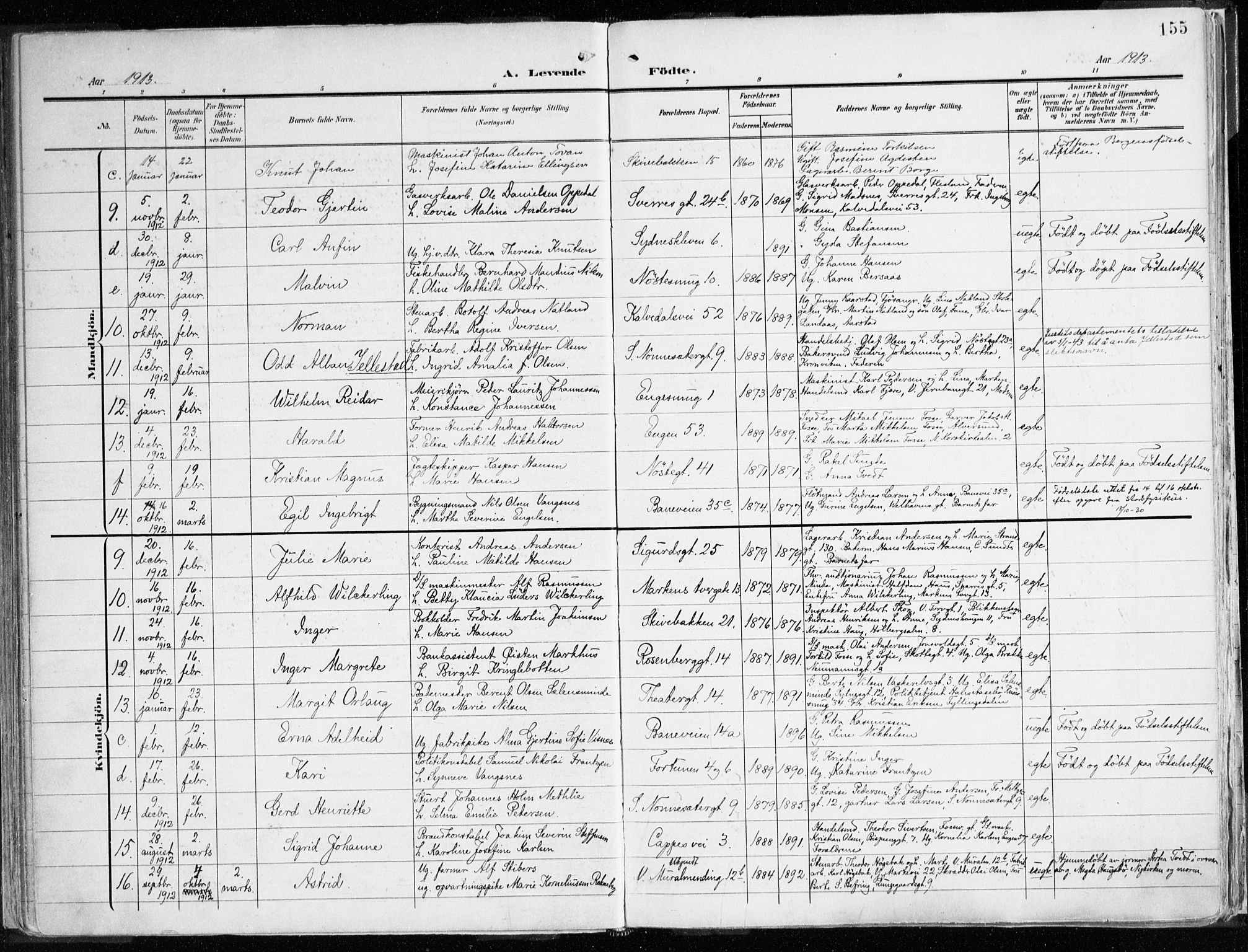 Domkirken sokneprestembete, AV/SAB-A-74801/H/Haa/L0025: Parish register (official) no. B 8, 1903-1925, p. 155