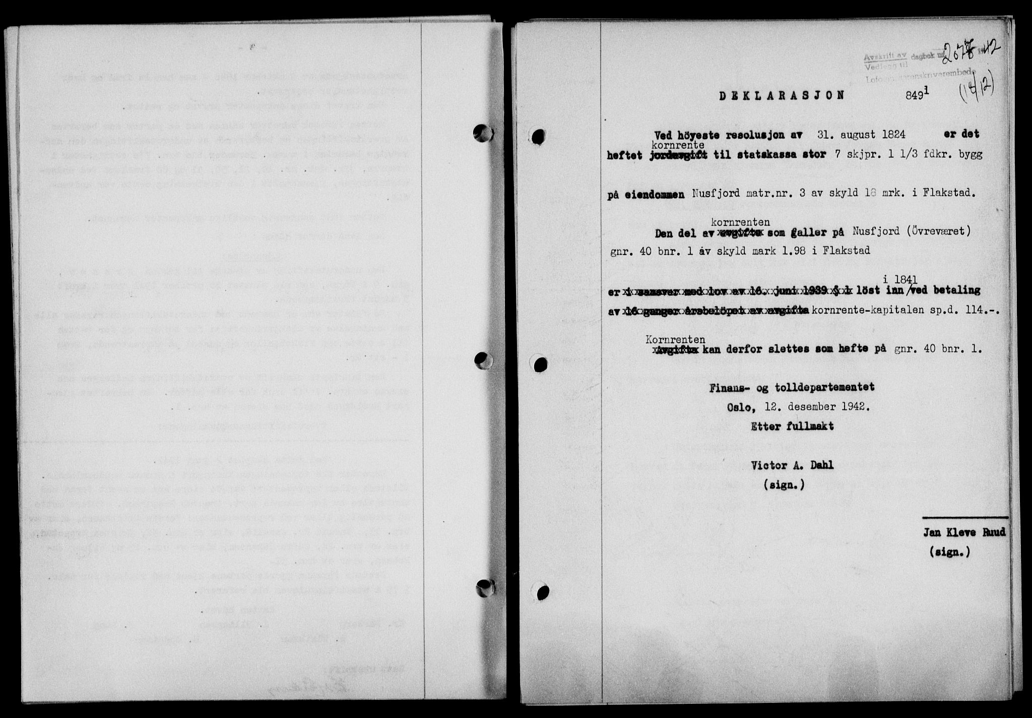 Lofoten sorenskriveri, SAT/A-0017/1/2/2C/L0010a: Mortgage book no. 10a, 1942-1943, Diary no: : 2077/1942