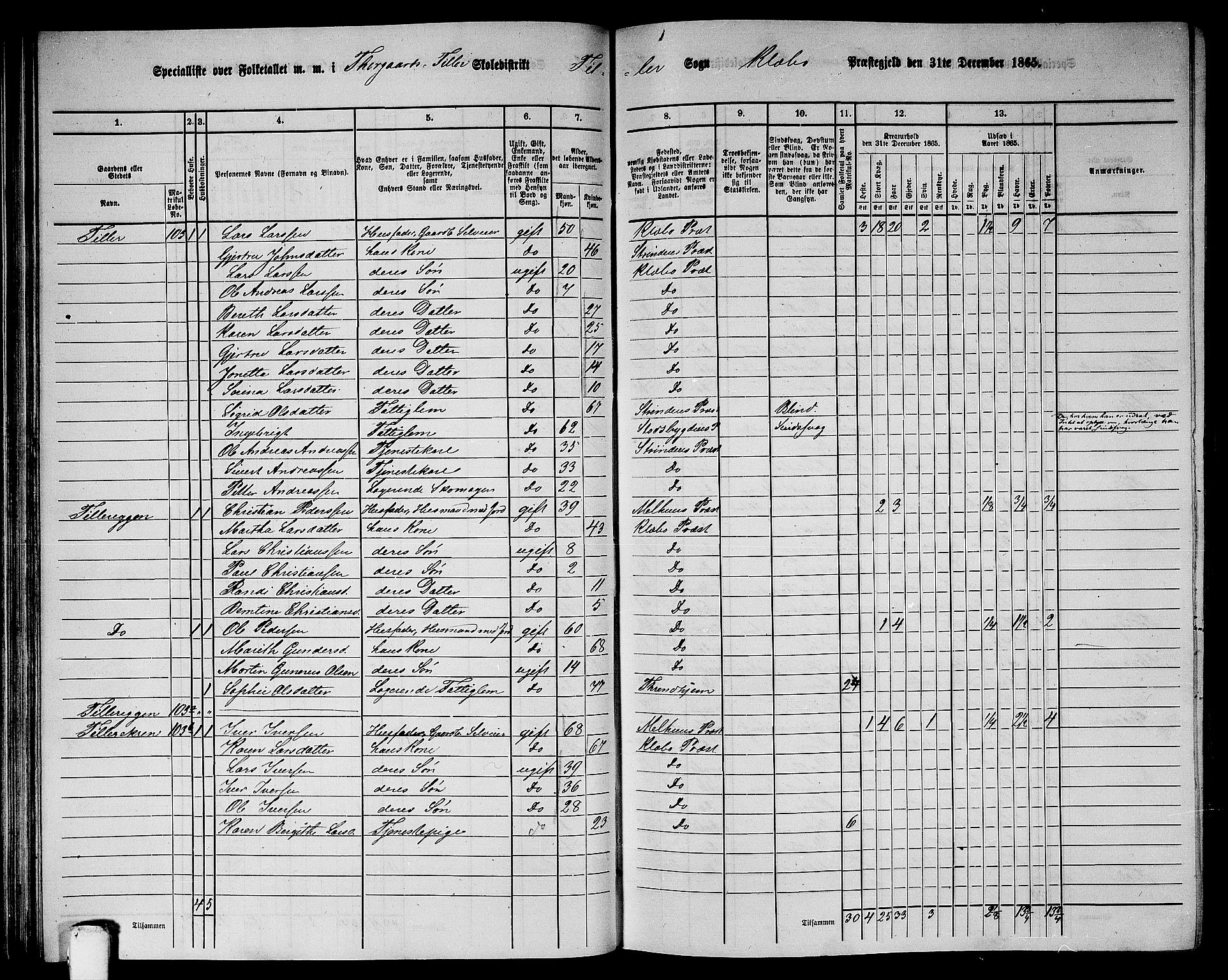 RA, 1865 census for Klæbu, 1865, p. 61