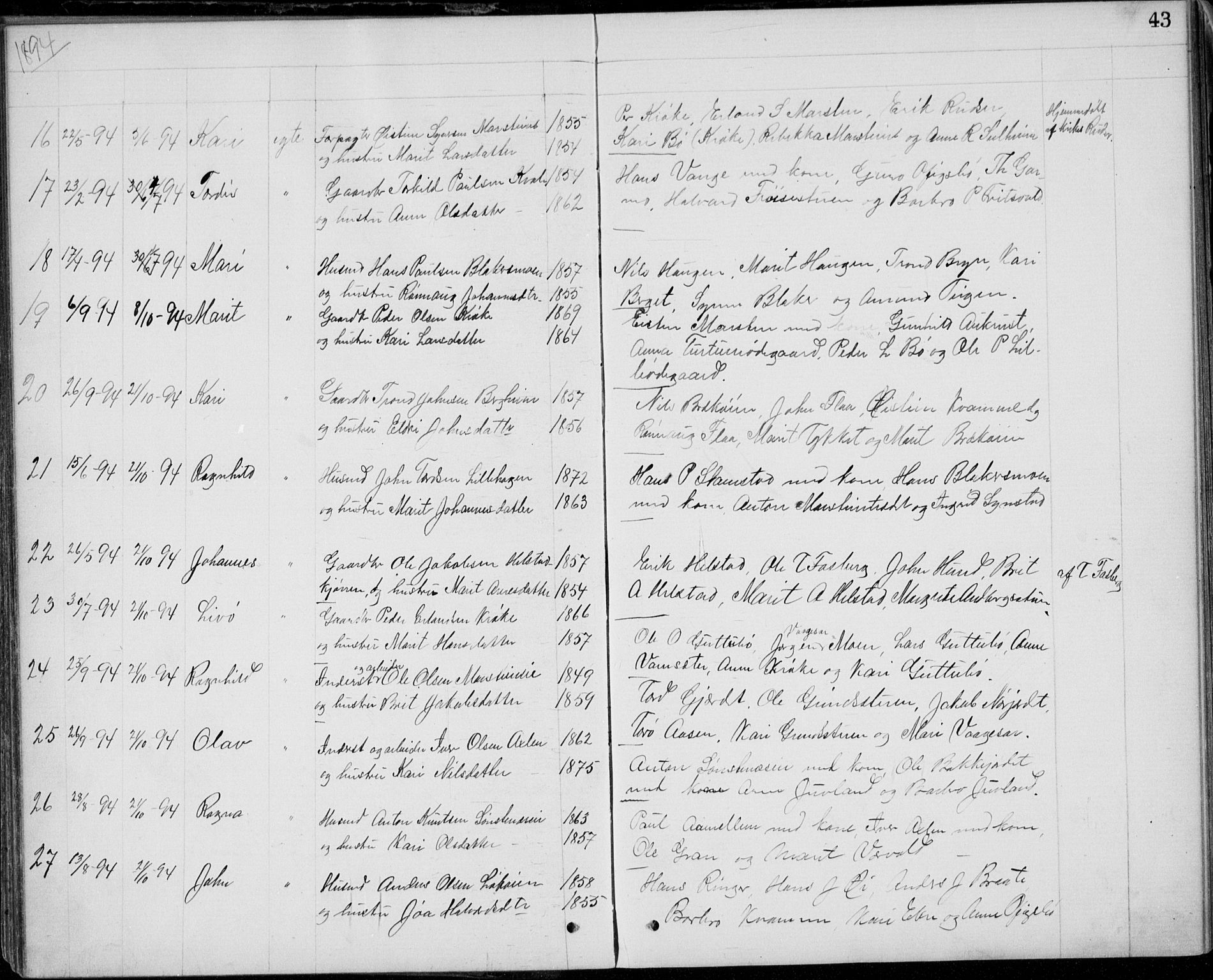 Lom prestekontor, SAH/PREST-070/L/L0013: Parish register (copy) no. 13, 1874-1938, p. 43