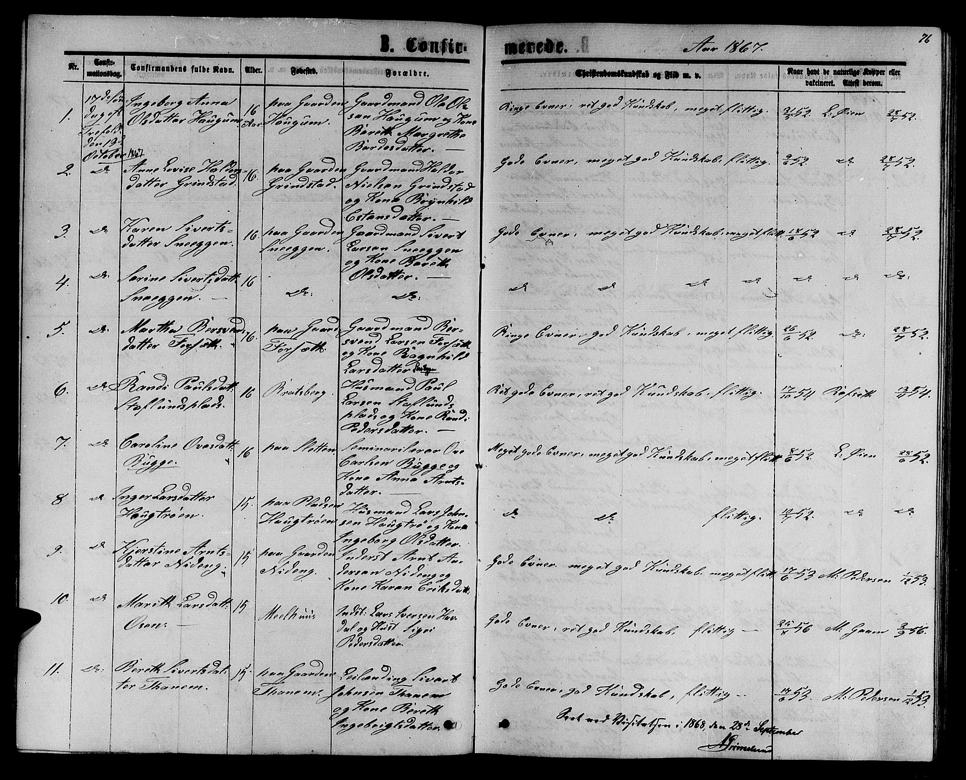 Ministerialprotokoller, klokkerbøker og fødselsregistre - Sør-Trøndelag, SAT/A-1456/618/L0451: Parish register (copy) no. 618C02, 1865-1883, p. 76