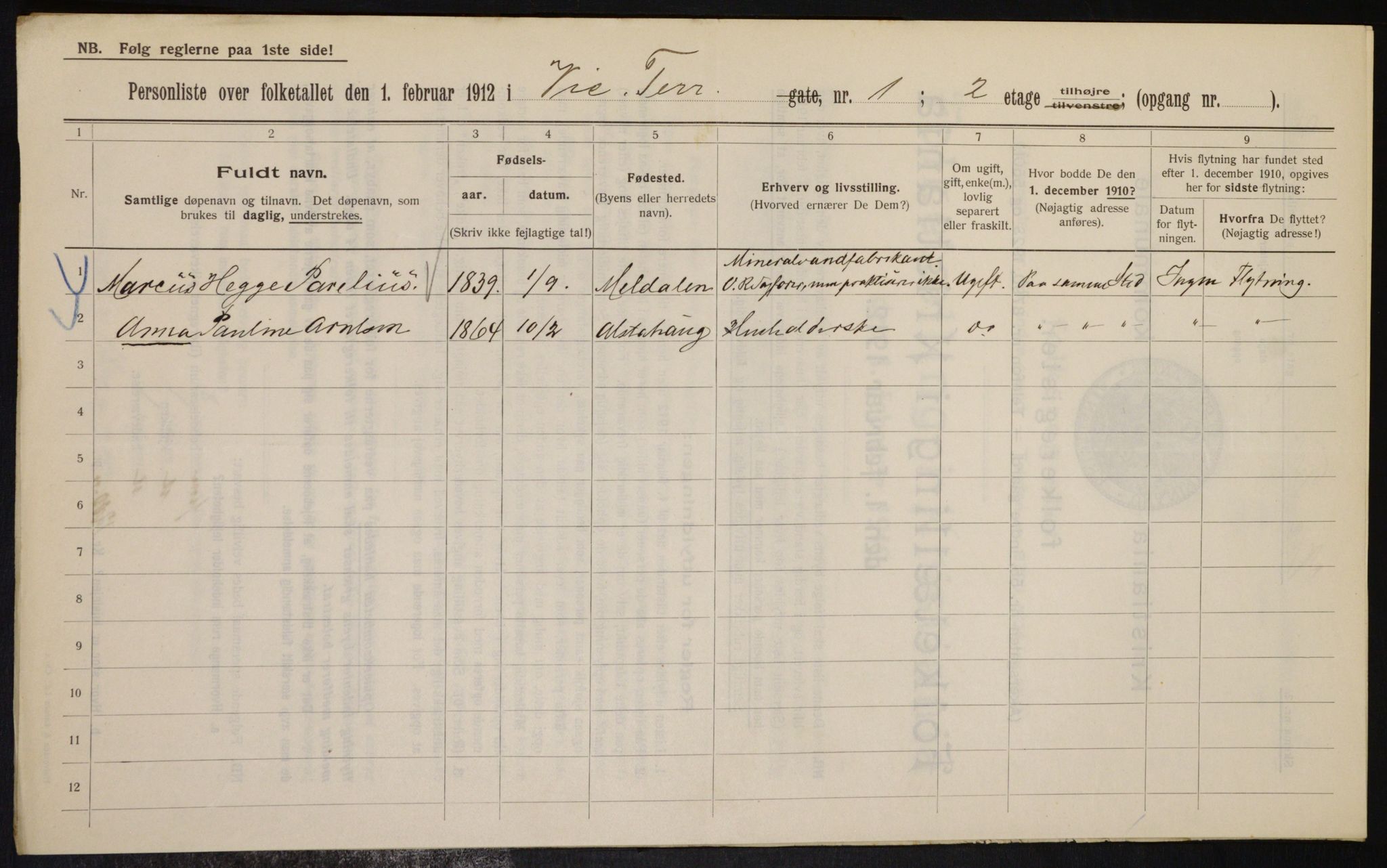 OBA, Municipal Census 1912 for Kristiania, 1912, p. 123434