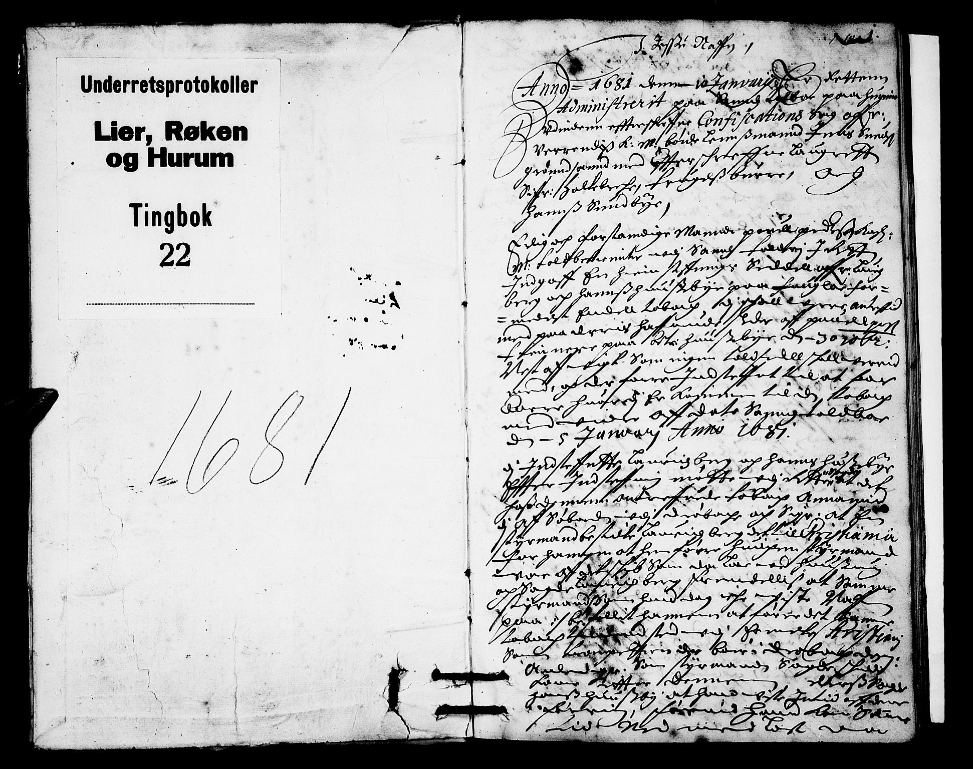 Lier, Røyken og Hurum sorenskriveri, SAKO/A-89/F/Fa/L0022: Tingbok, 1681, p. 1