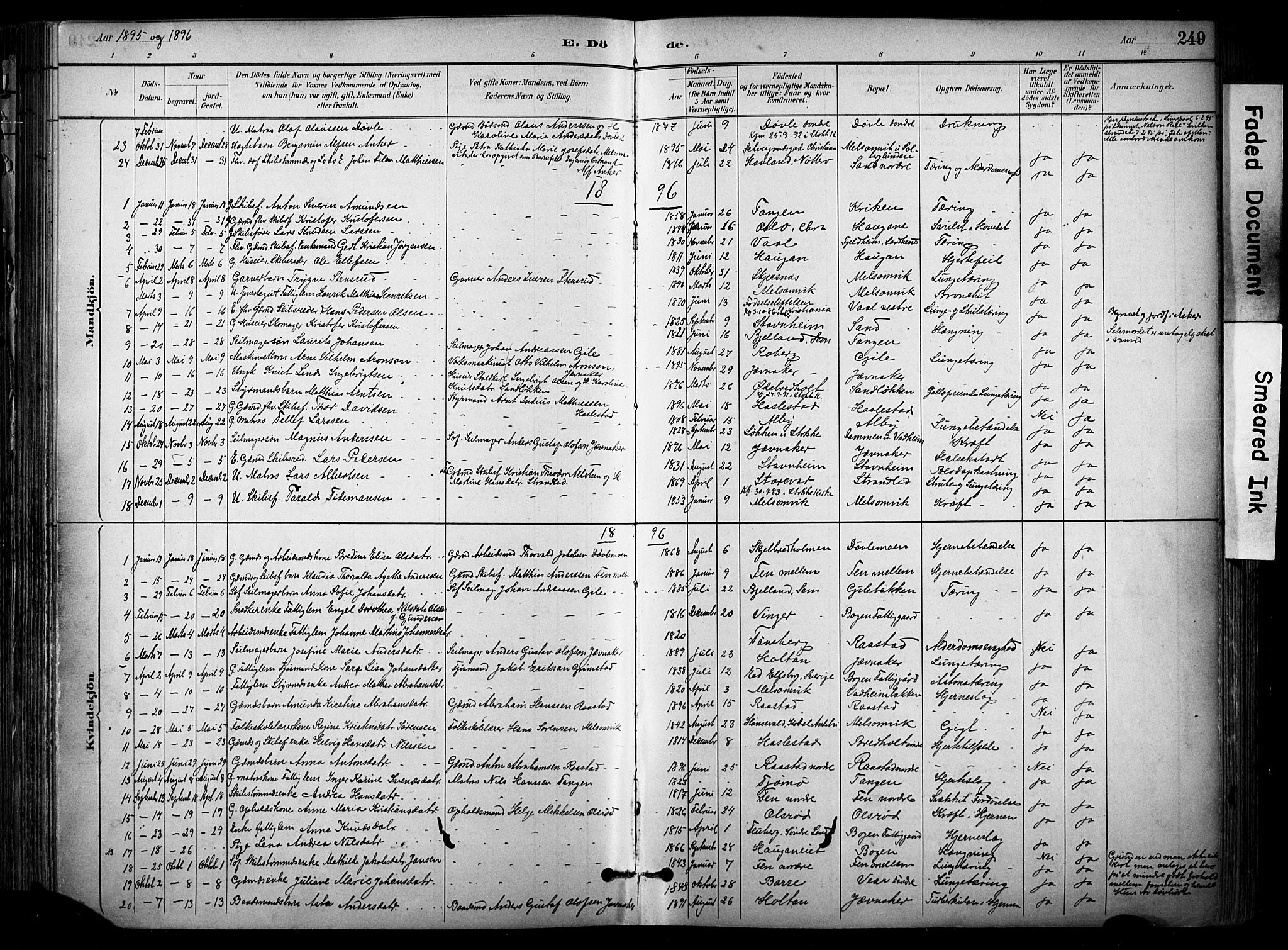 Stokke kirkebøker, SAKO/A-320/F/Fa/L0010: Parish register (official) no. I 10, 1884-1903, p. 249