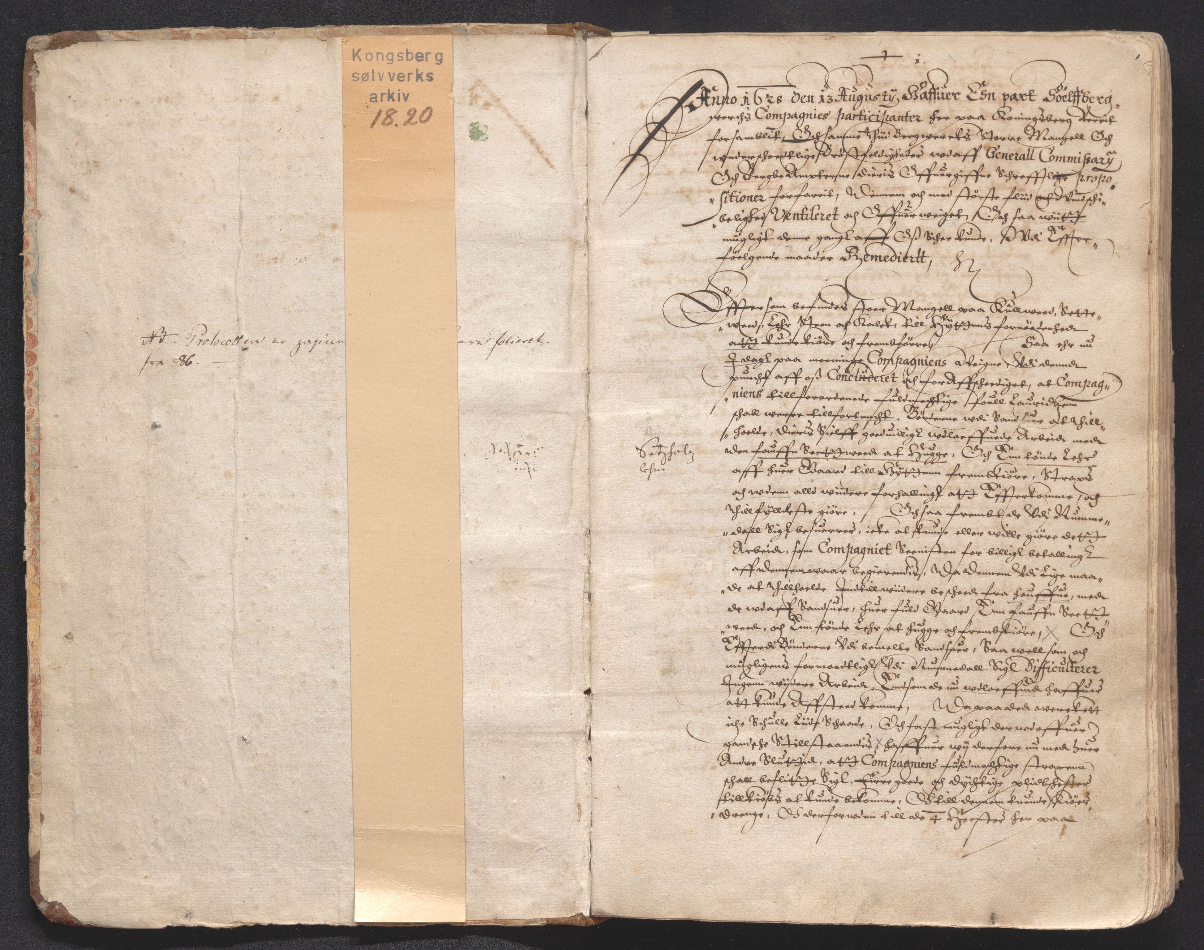 Kongsberg Sølvverk 1623-1816, AV/SAKO-EA-3135/001/A/Aa/L0001: Partisipantenes resolusjonsprotokoll, 1628-1651, p. 1