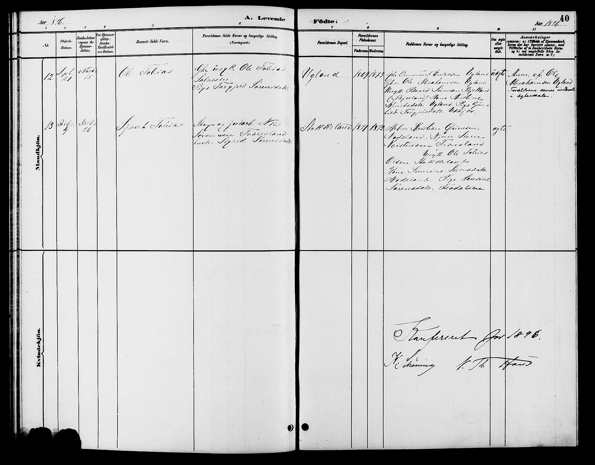 Søgne sokneprestkontor, SAK/1111-0037/F/Fb/Fba/L0004: Parish register (copy) no. B 4, 1888-1903, p. 40