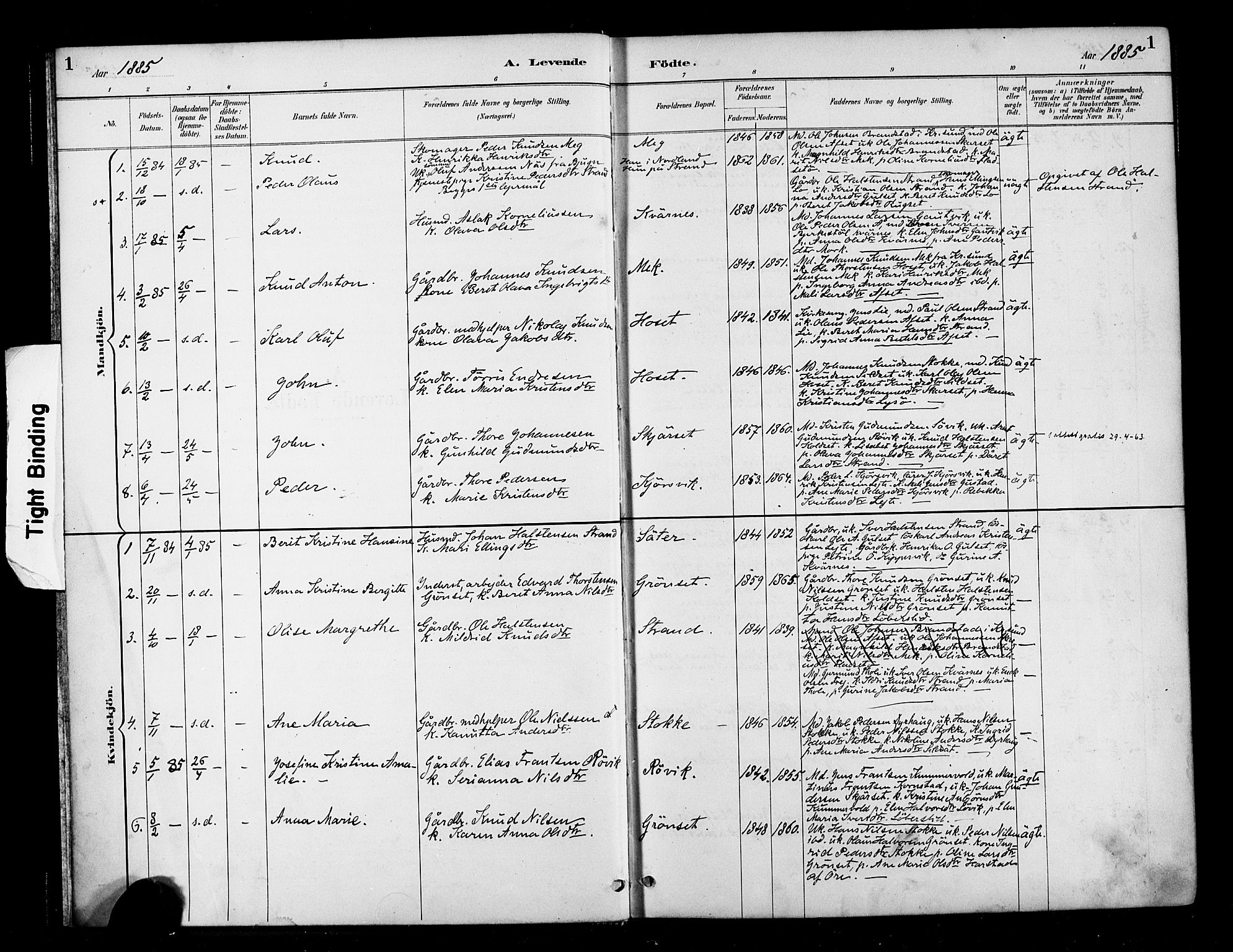Ministerialprotokoller, klokkerbøker og fødselsregistre - Møre og Romsdal, SAT/A-1454/568/L0809: Parish register (official) no. 568A13, 1884-1900, p. 1