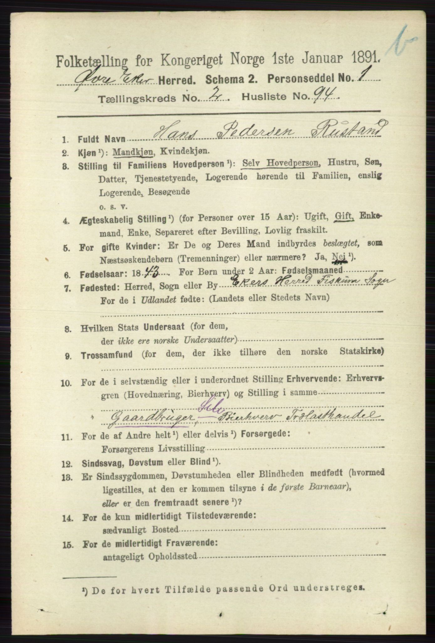 RA, 1891 census for 0624 Øvre Eiker, 1891, p. 8993