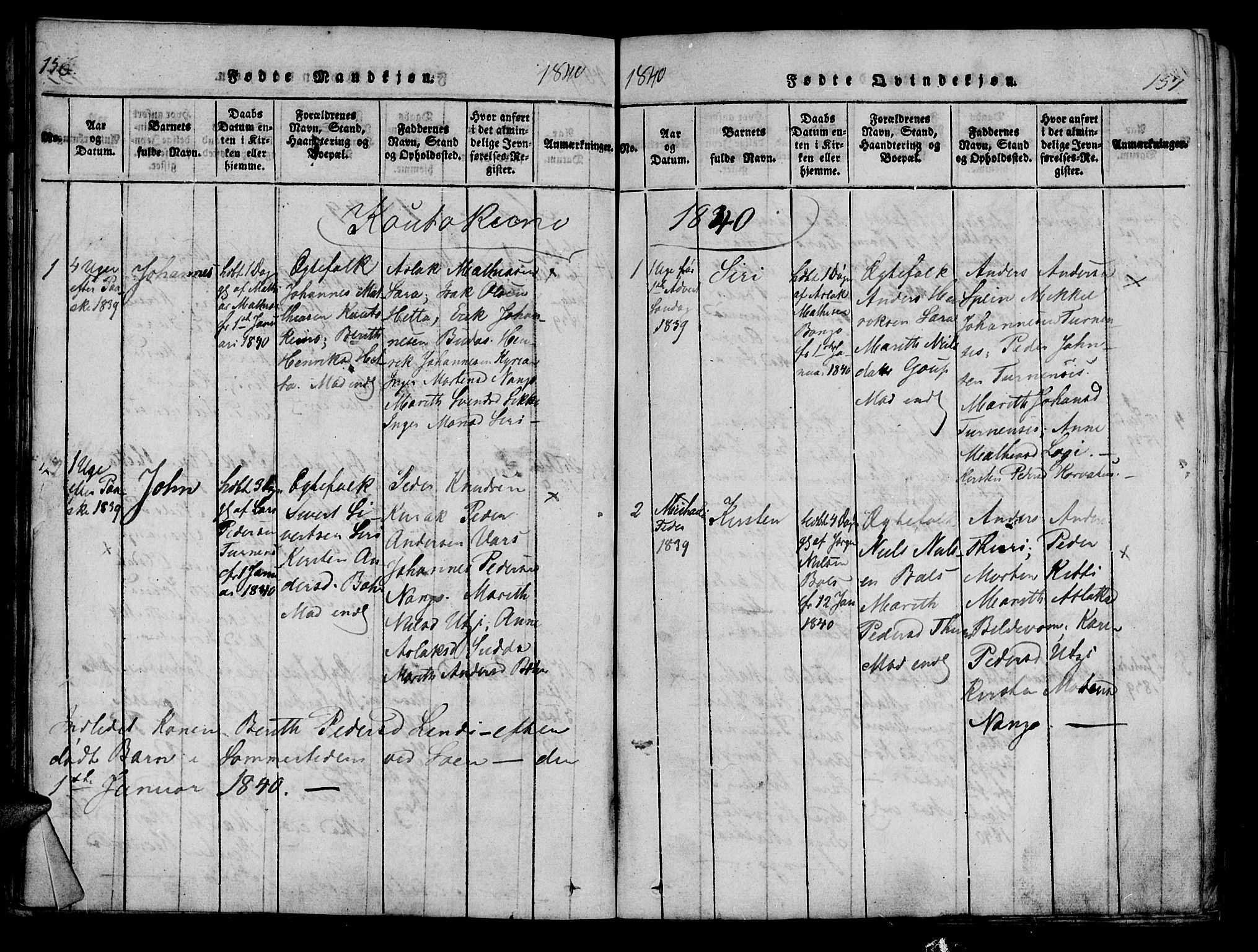 Kistrand/Porsanger sokneprestembete, SATØ/S-1351/H/Ha/L0010.kirke: Parish register (official) no. 10, 1821-1842, p. 156-157