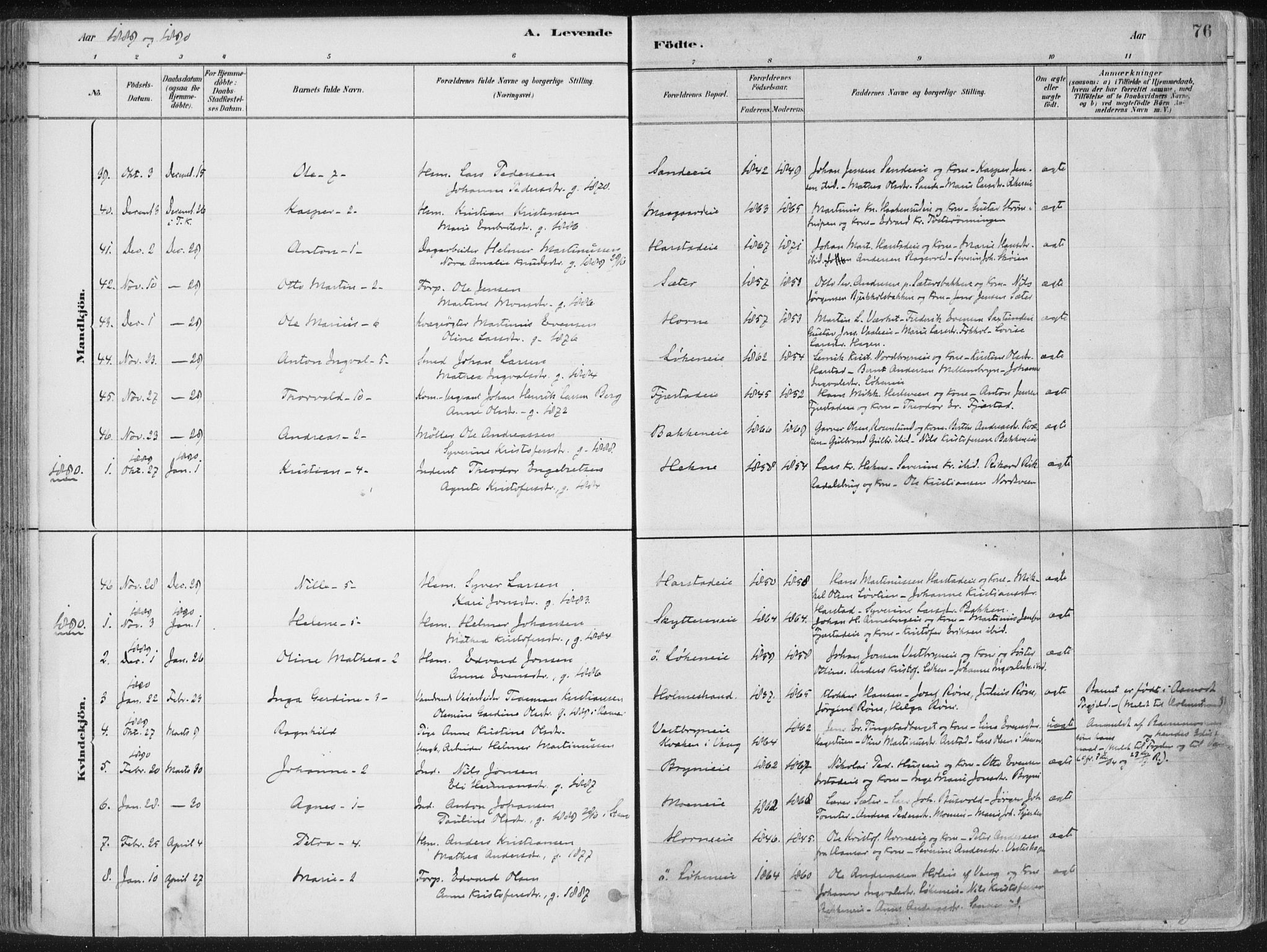 Romedal prestekontor, AV/SAH-PREST-004/K/L0010: Parish register (official) no. 10, 1880-1895, p. 76