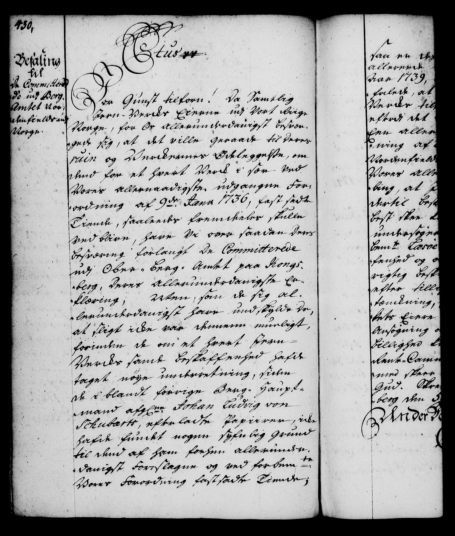 Rentekammeret, Kammerkanselliet, RA/EA-3111/G/Gg/Gga/L0004: Norsk ekspedisjonsprotokoll med register (merket RK 53.4), 1734-1741, p. 430