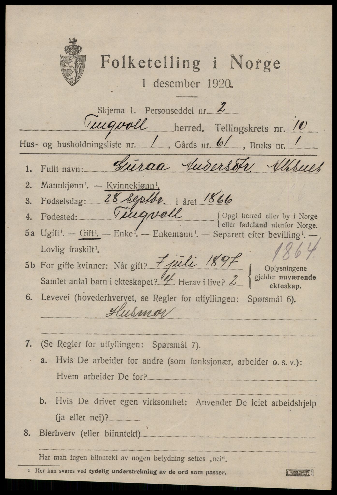 SAT, 1920 census for Tingvoll, 1920, p. 5240