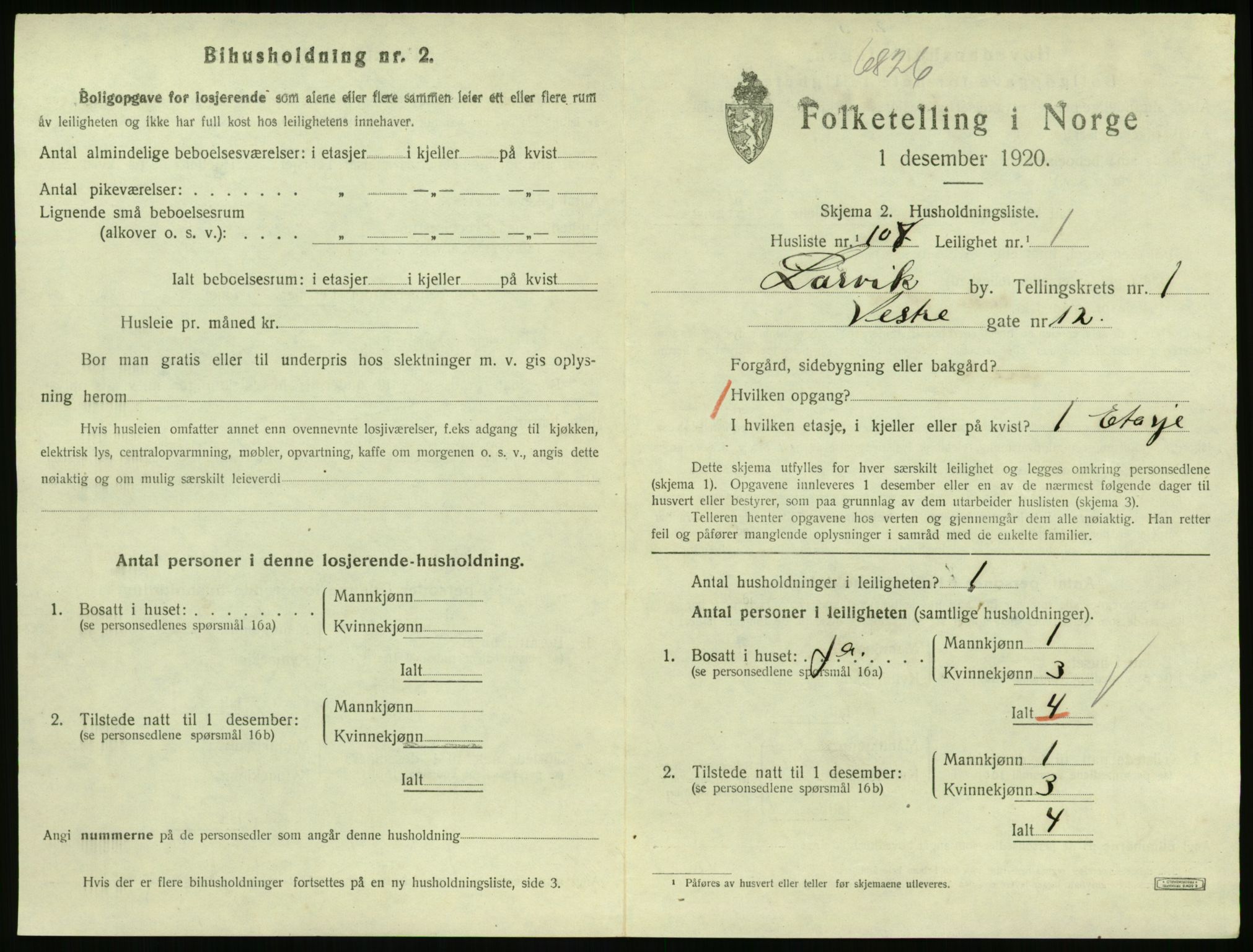 SAKO, 1920 census for Larvik, 1920, p. 3410