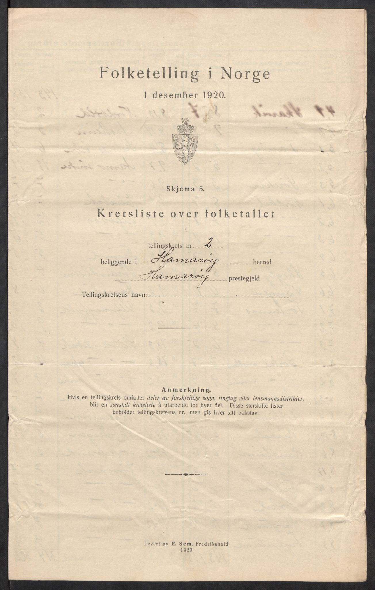 SAT, 1920 census for Hamarøy, 1920, p. 9