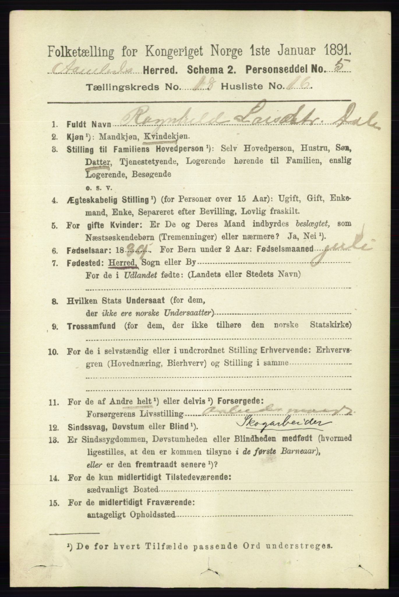 RA, 1891 census for 0929 Åmli, 1891, p. 3118