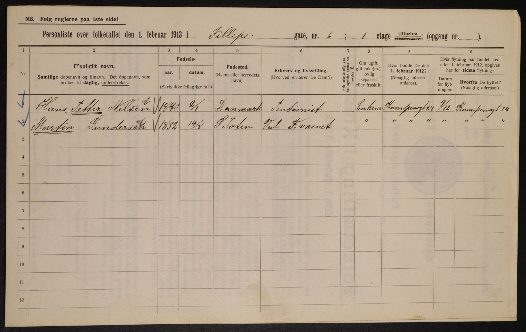 OBA, Municipal Census 1913 for Kristiania, 1913, p. 24377