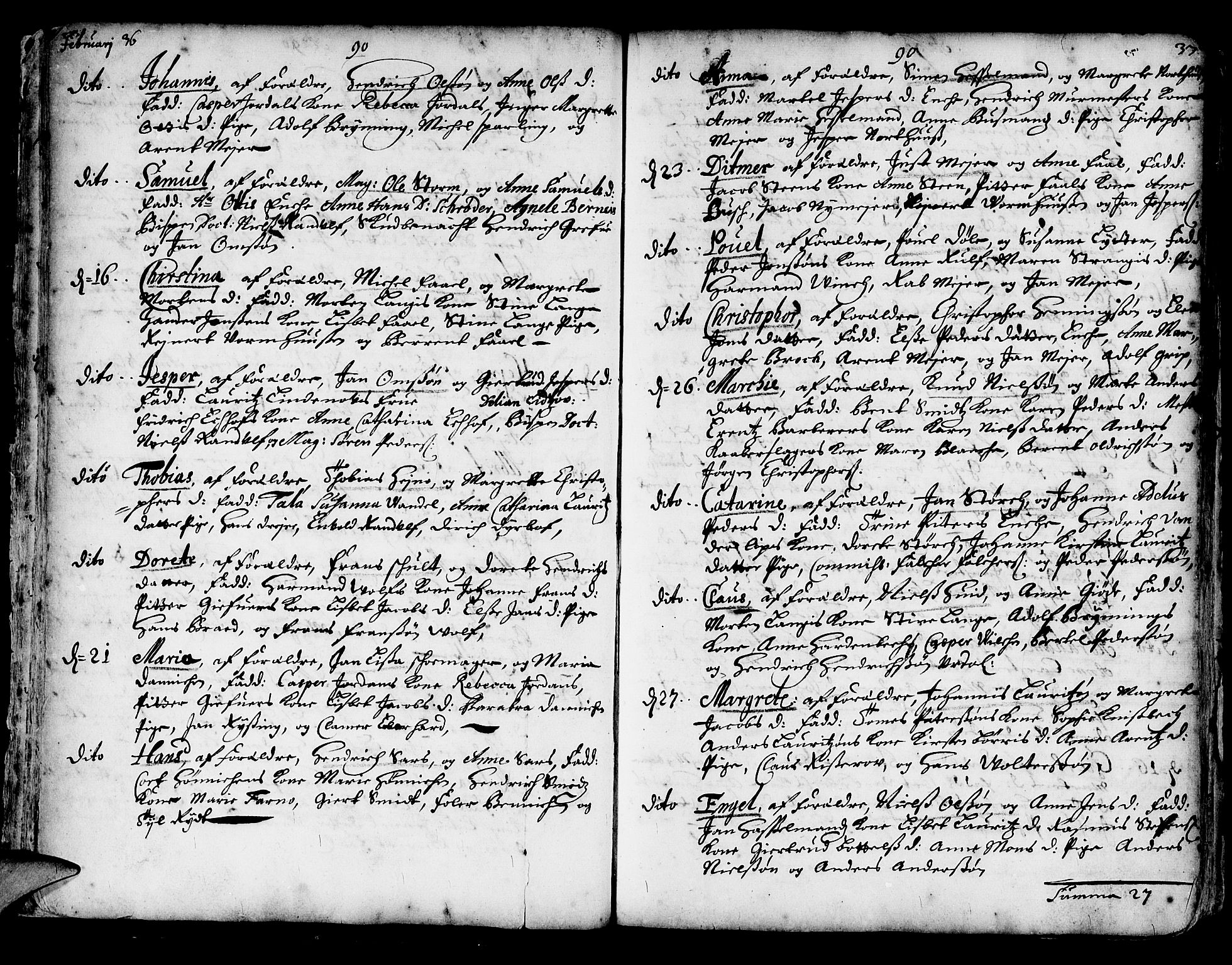 Korskirken sokneprestembete, SAB/A-76101/H/Haa/L0002: Parish register (official) no. A 2, 1688-1697, p. 36-37