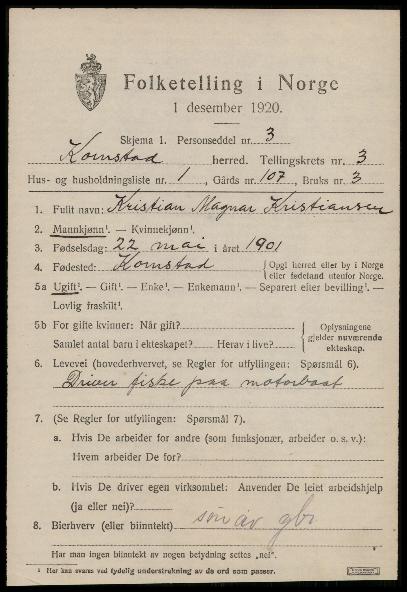 SAT, 1920 census for Kornstad, 1920, p. 1909