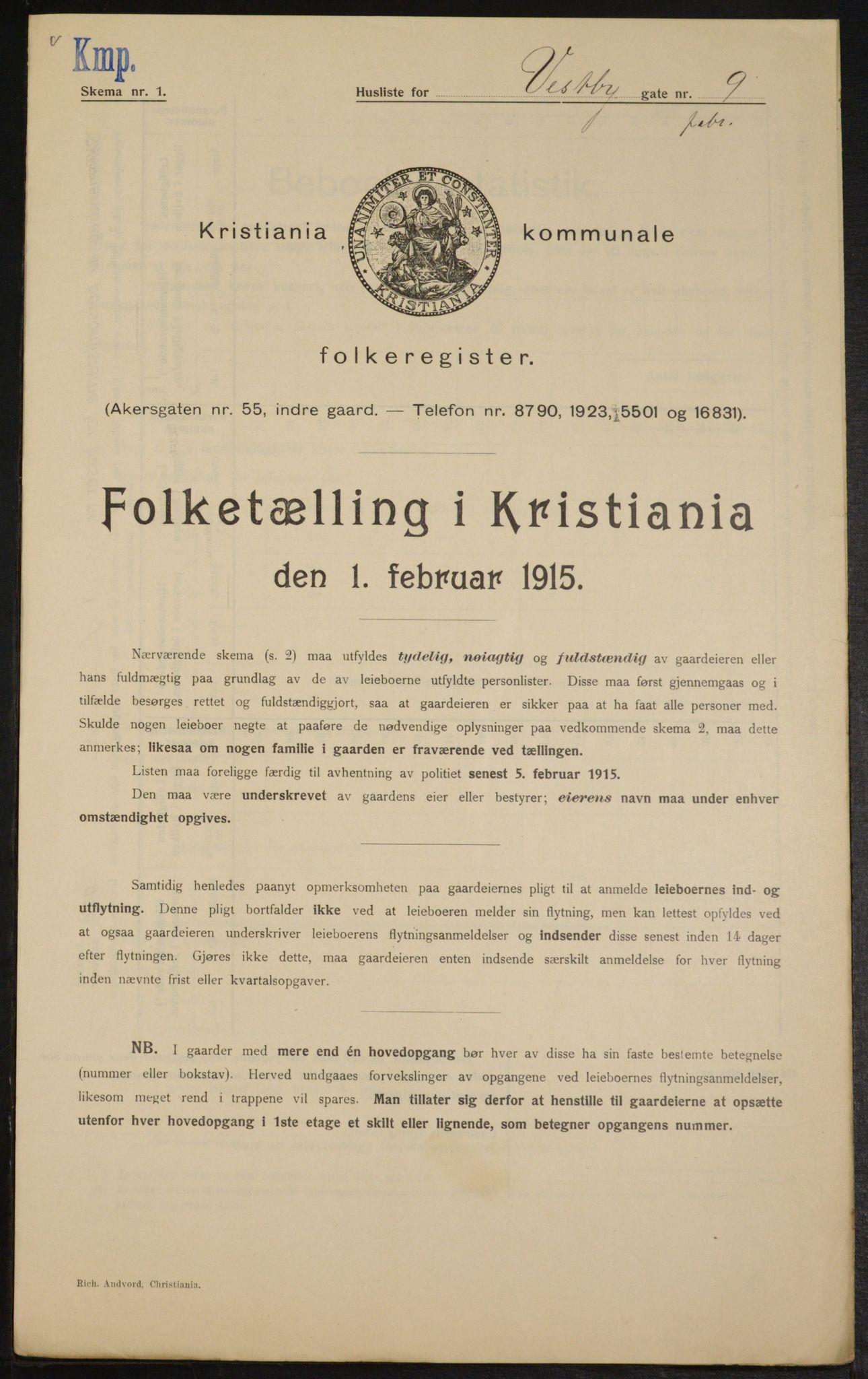 OBA, Municipal Census 1915 for Kristiania, 1915, p. 122964