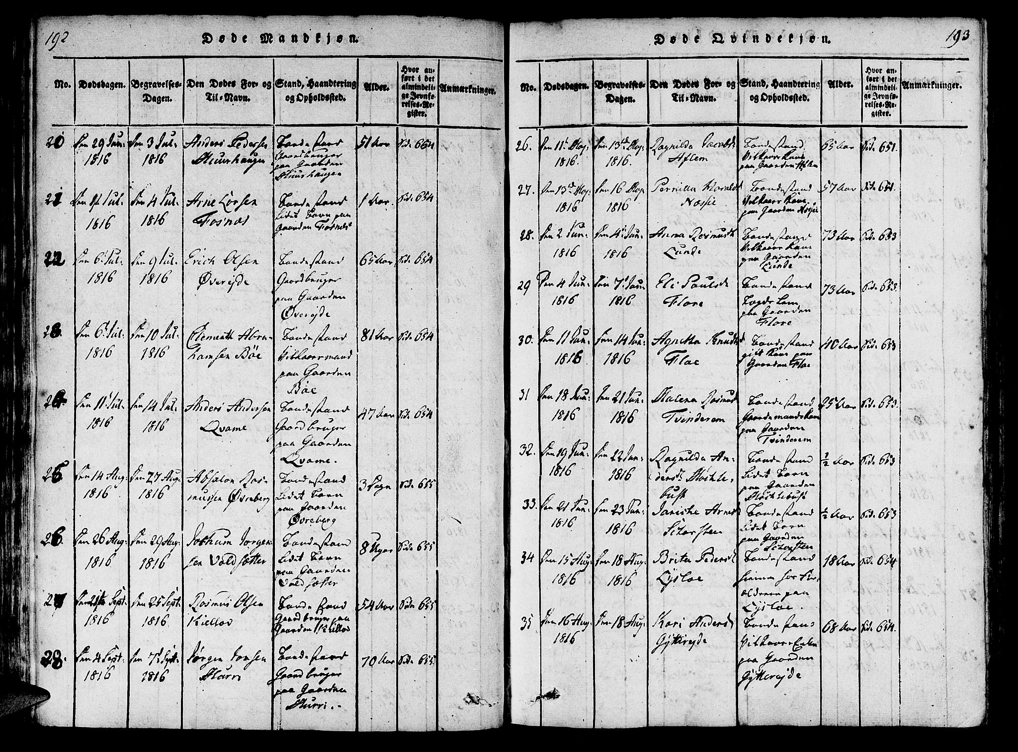 Innvik sokneprestembete, AV/SAB-A-80501: Parish register (official) no. A 2, 1816-1821, p. 192-193