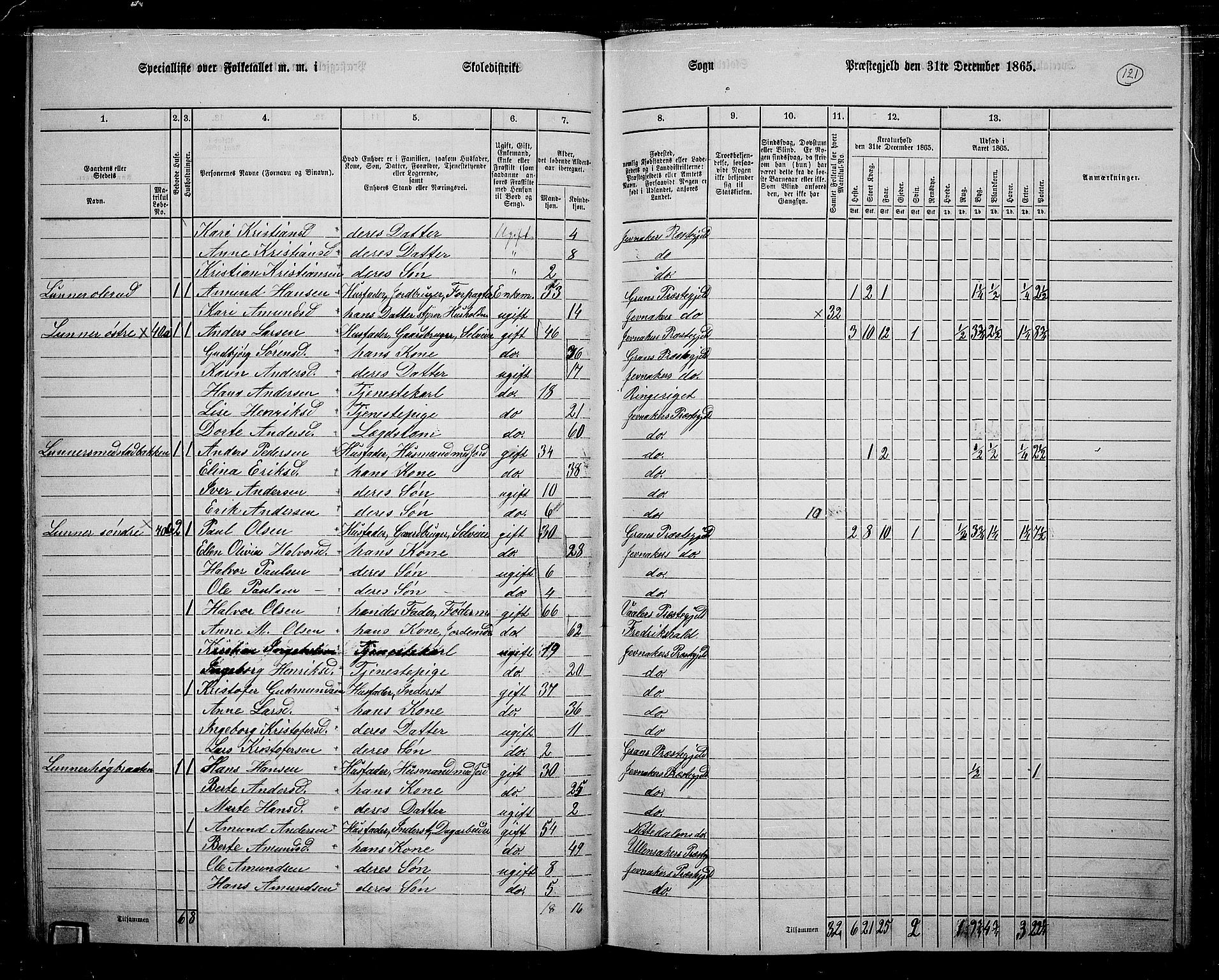 RA, 1865 census for Jevnaker, 1865, p. 115