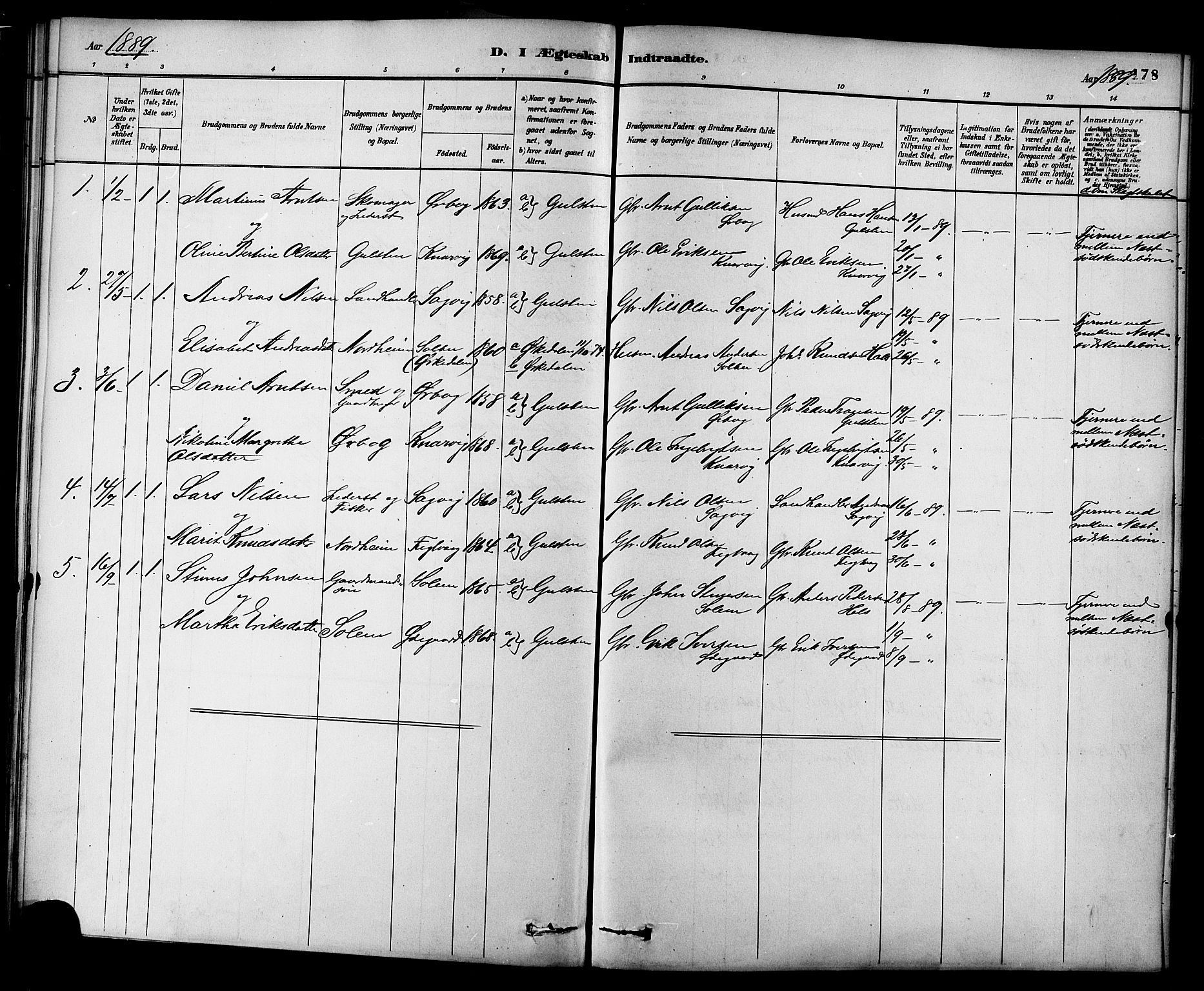 Ministerialprotokoller, klokkerbøker og fødselsregistre - Møre og Romsdal, SAT/A-1454/577/L0896: Parish register (official) no. 577A03, 1880-1898, p. 178