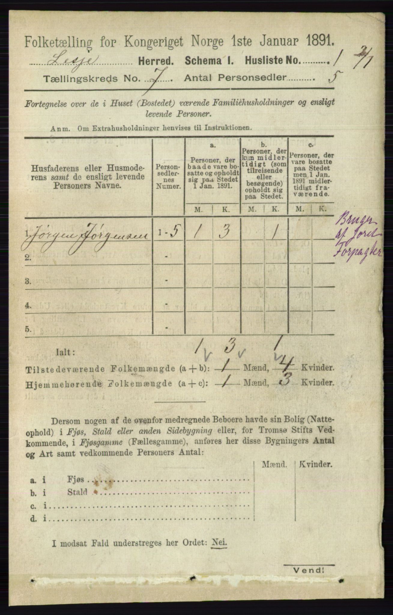 RA, 1891 census for 0512 Lesja, 1891, p. 2408