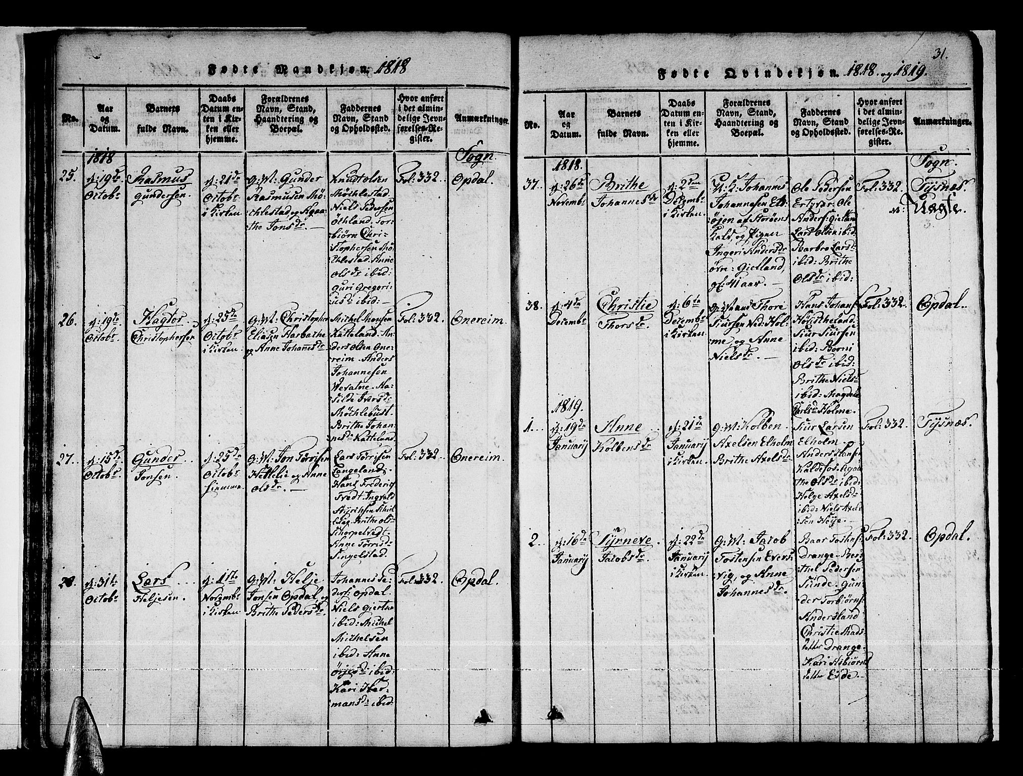 Tysnes sokneprestembete, AV/SAB-A-78601/H/Haa: Parish register (official) no. A 7, 1816-1826, p. 31