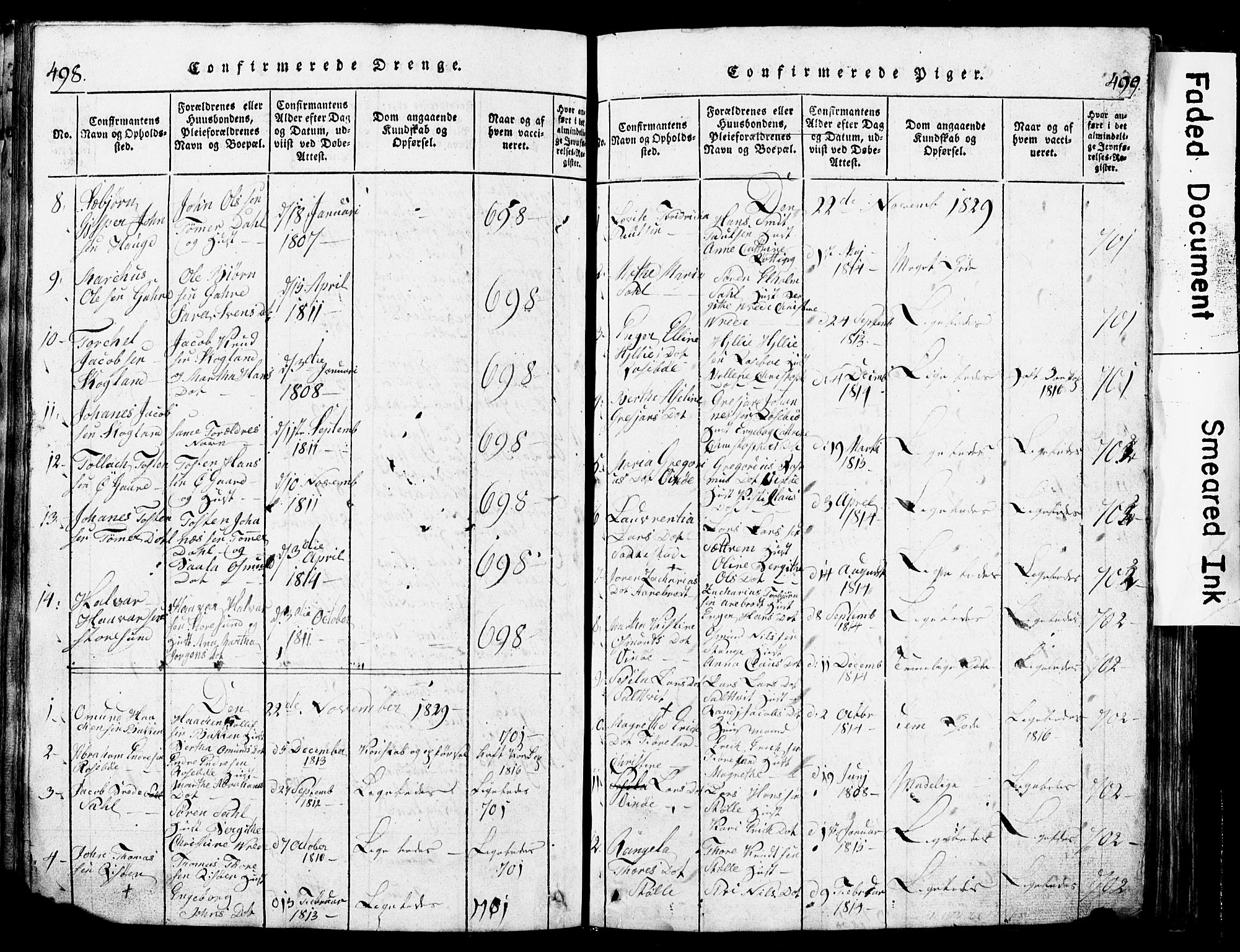 Torvastad sokneprestkontor, SAST/A -101857/H/Ha/Hab/L0002: Parish register (copy) no. B 2, 1817-1834, p. 498-499