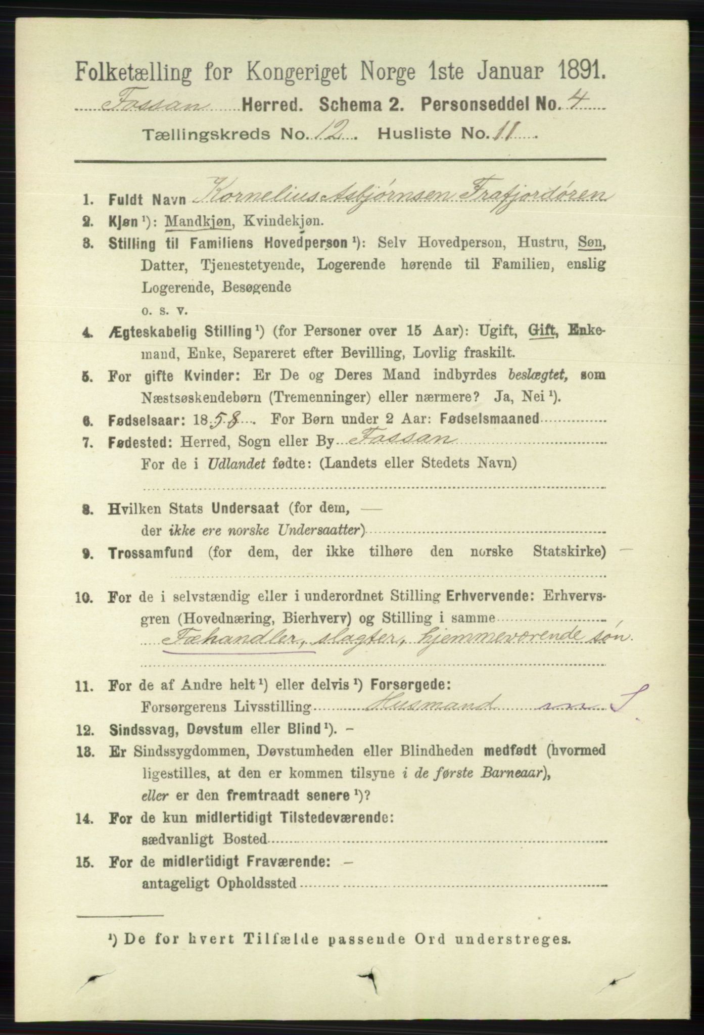 RA, 1891 census for 1129 Forsand, 1891, p. 2016