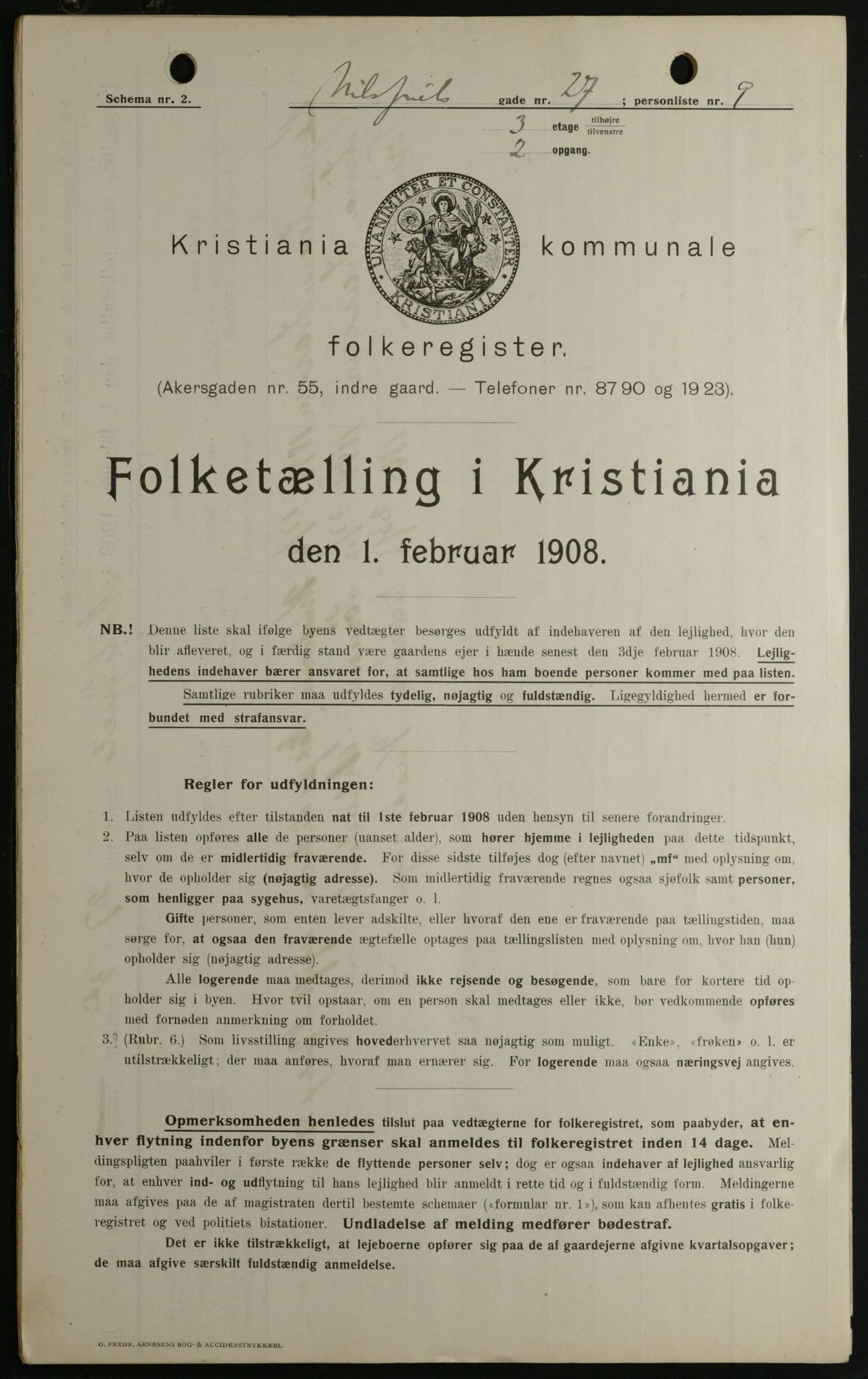 OBA, Municipal Census 1908 for Kristiania, 1908, p. 63146