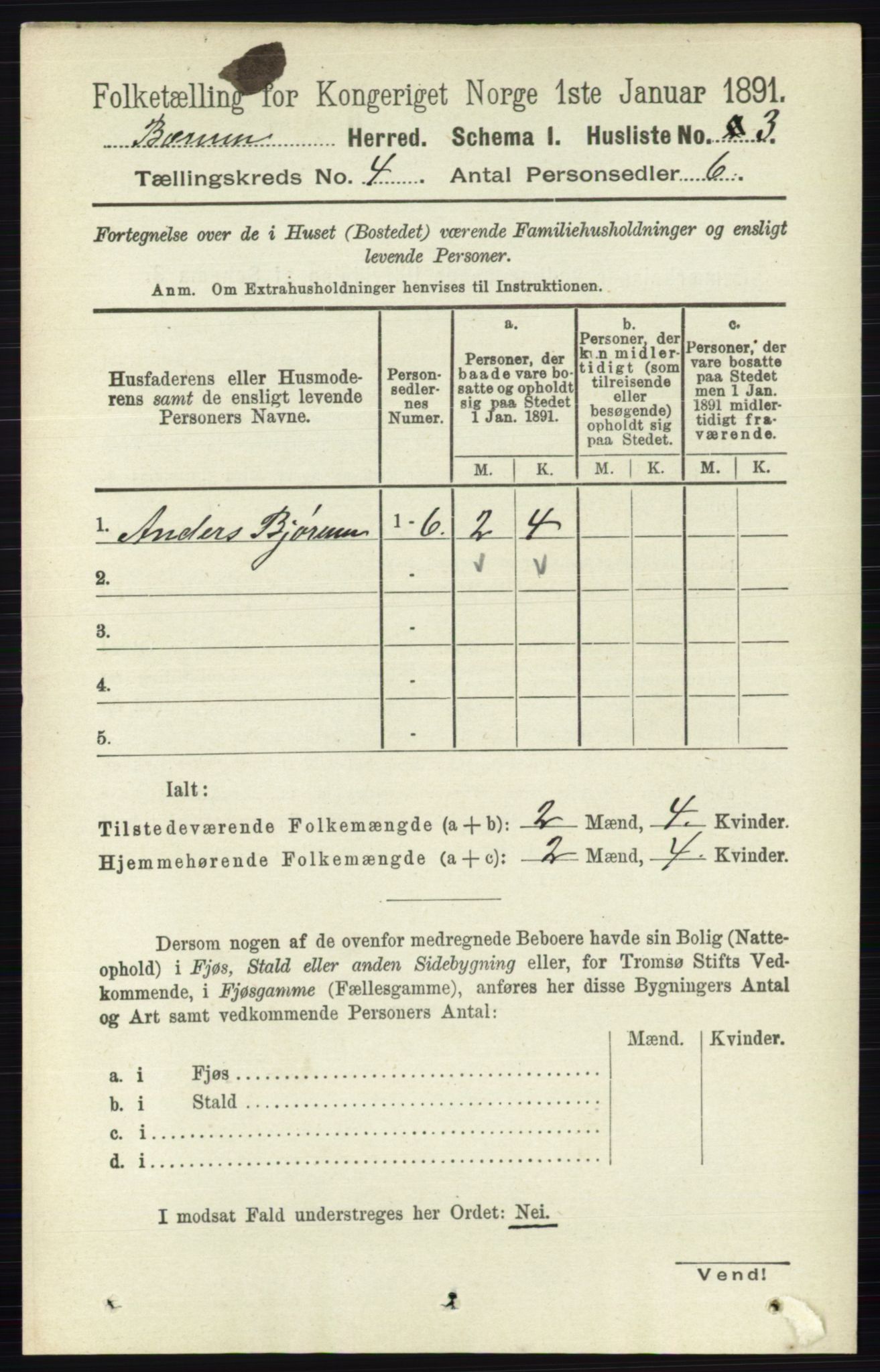 RA, 1891 census for 0219 Bærum, 1891, p. 2405