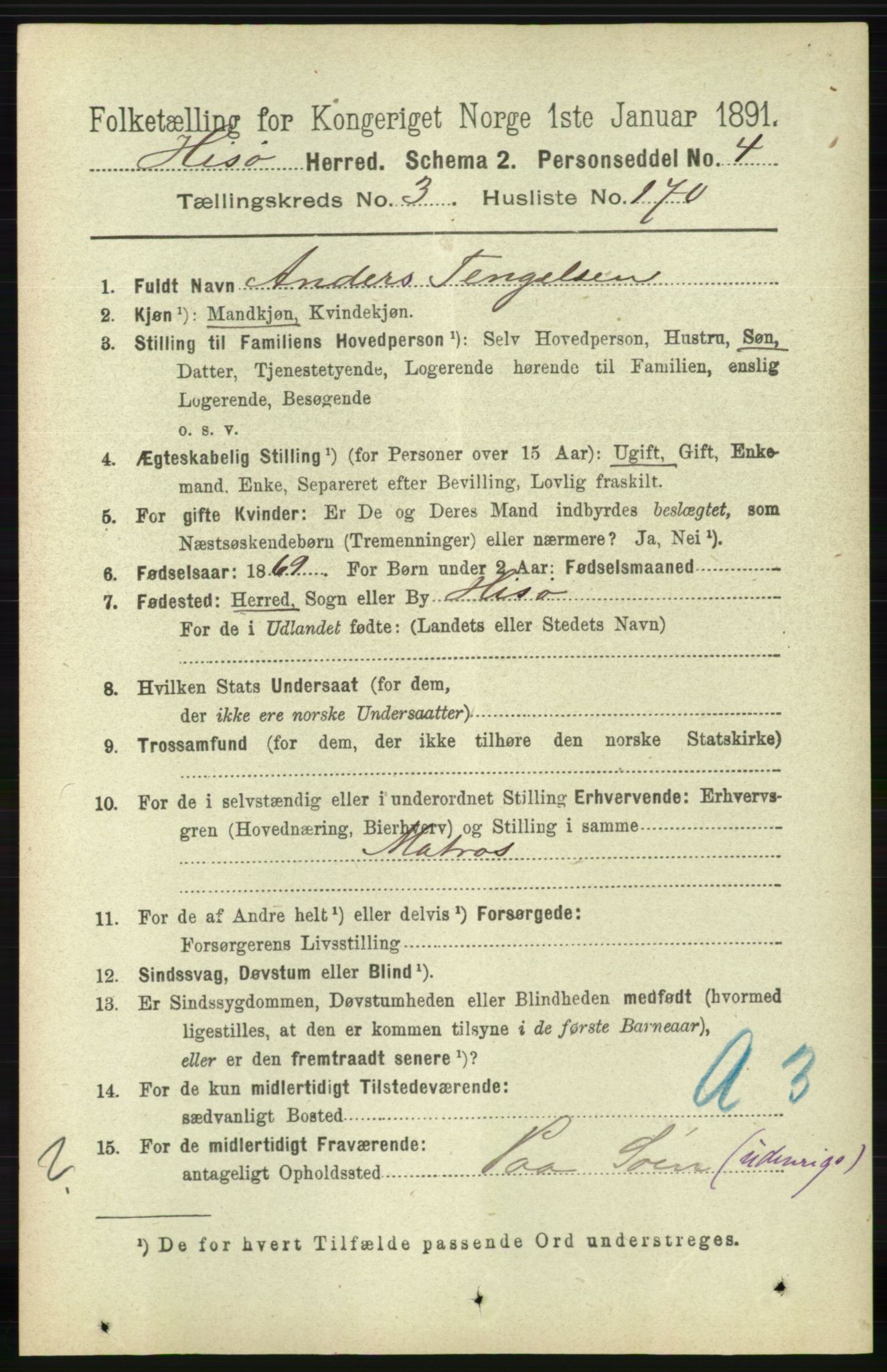 RA, 1891 census for 0922 Hisøy, 1891, p. 3222
