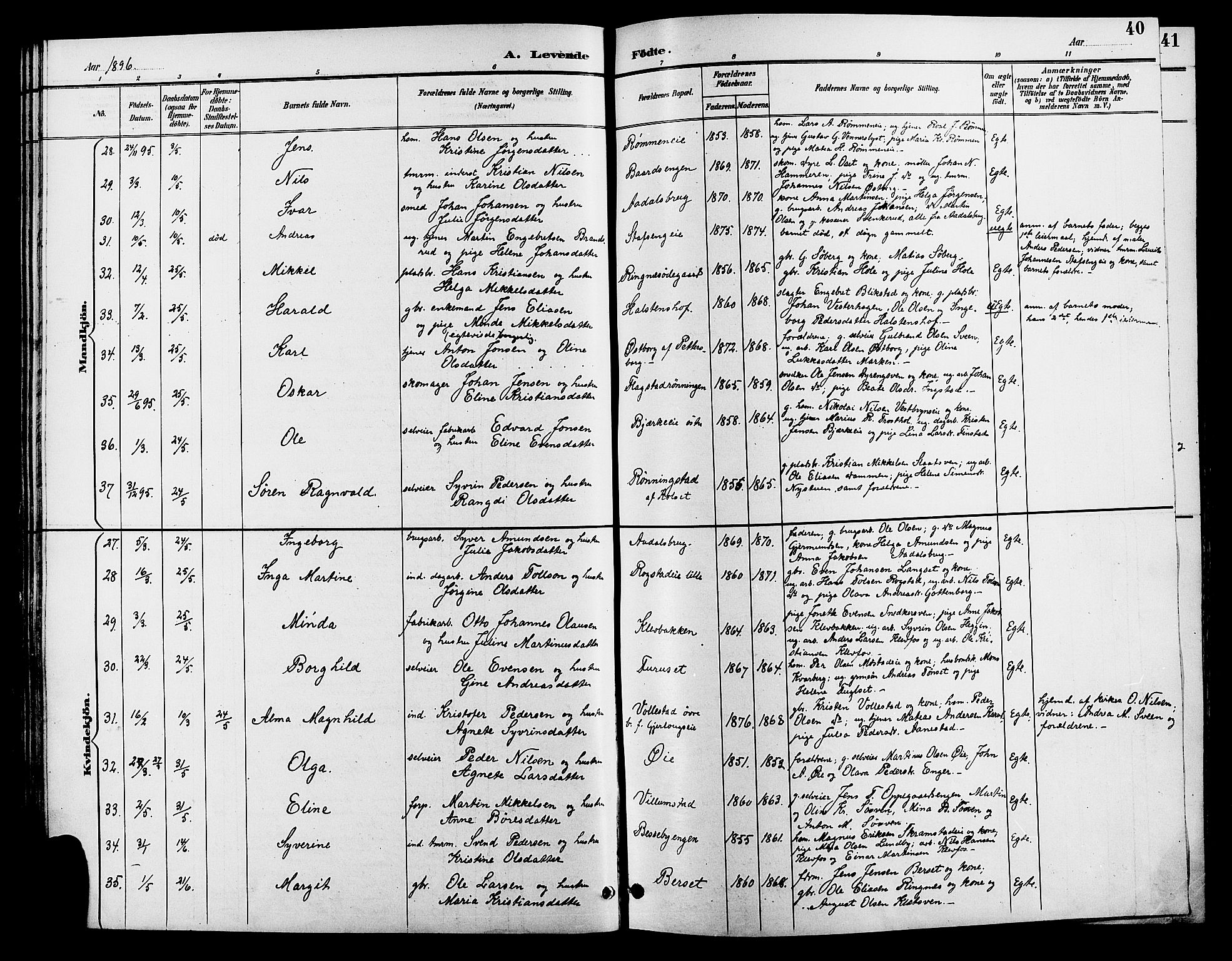 Løten prestekontor, SAH/PREST-022/L/La/L0006: Parish register (copy) no. 6, 1892-1909, p. 40