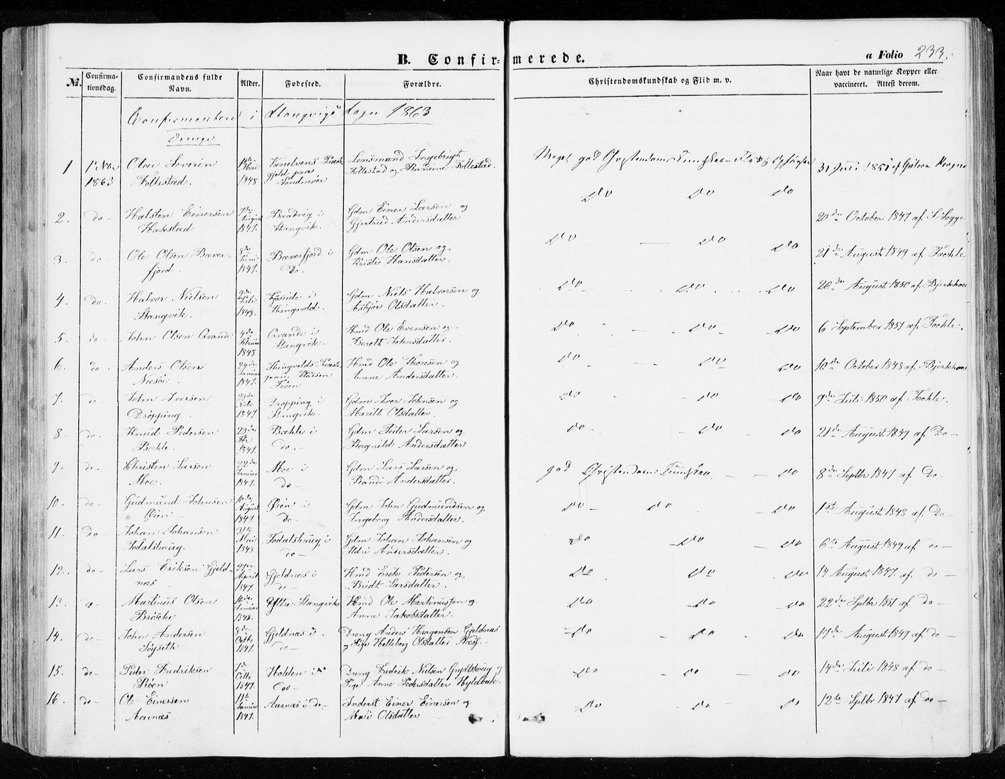 Ministerialprotokoller, klokkerbøker og fødselsregistre - Møre og Romsdal, AV/SAT-A-1454/592/L1026: Parish register (official) no. 592A04, 1849-1867, p. 233