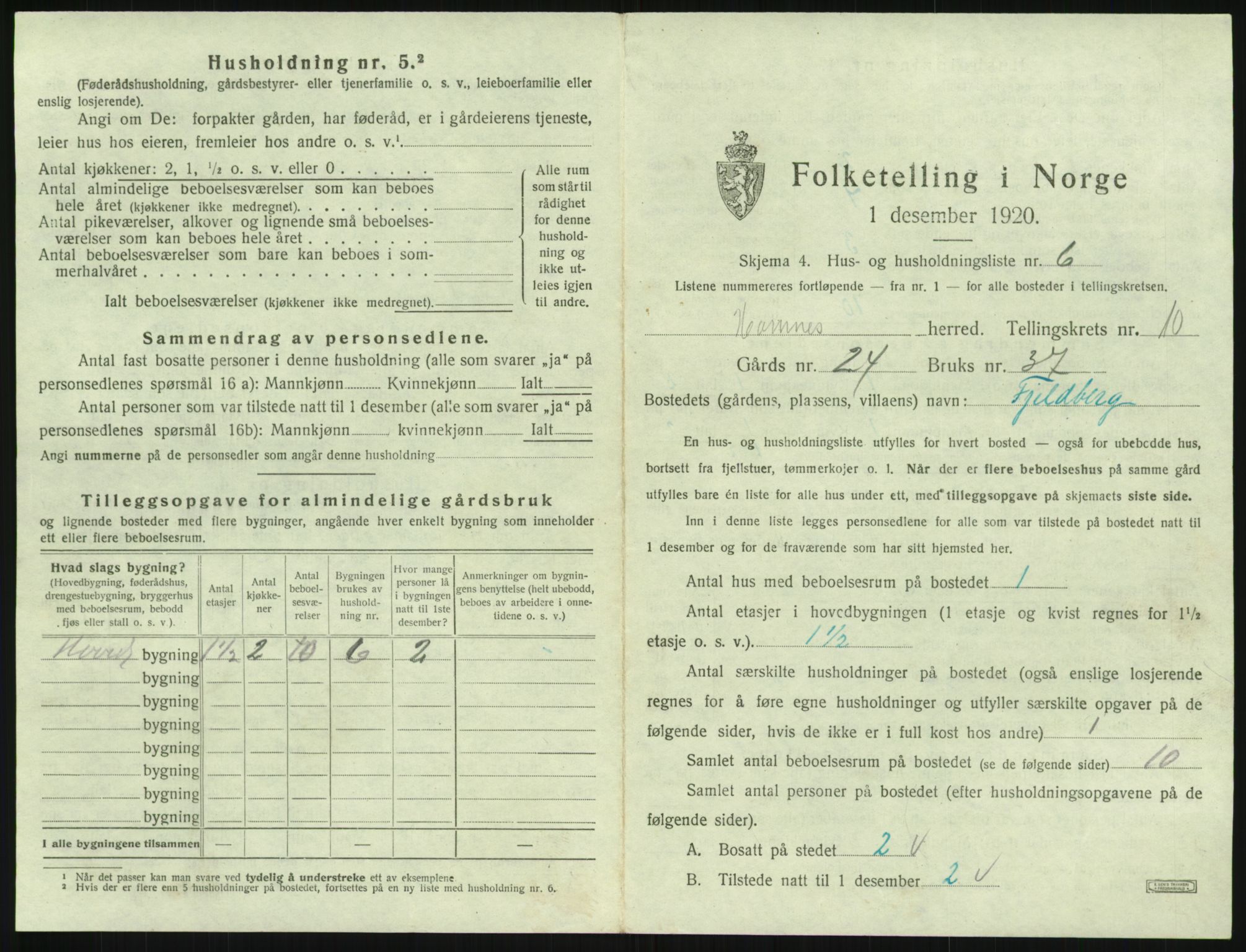 SAK, 1920 census for Hornnes, 1920, p. 417