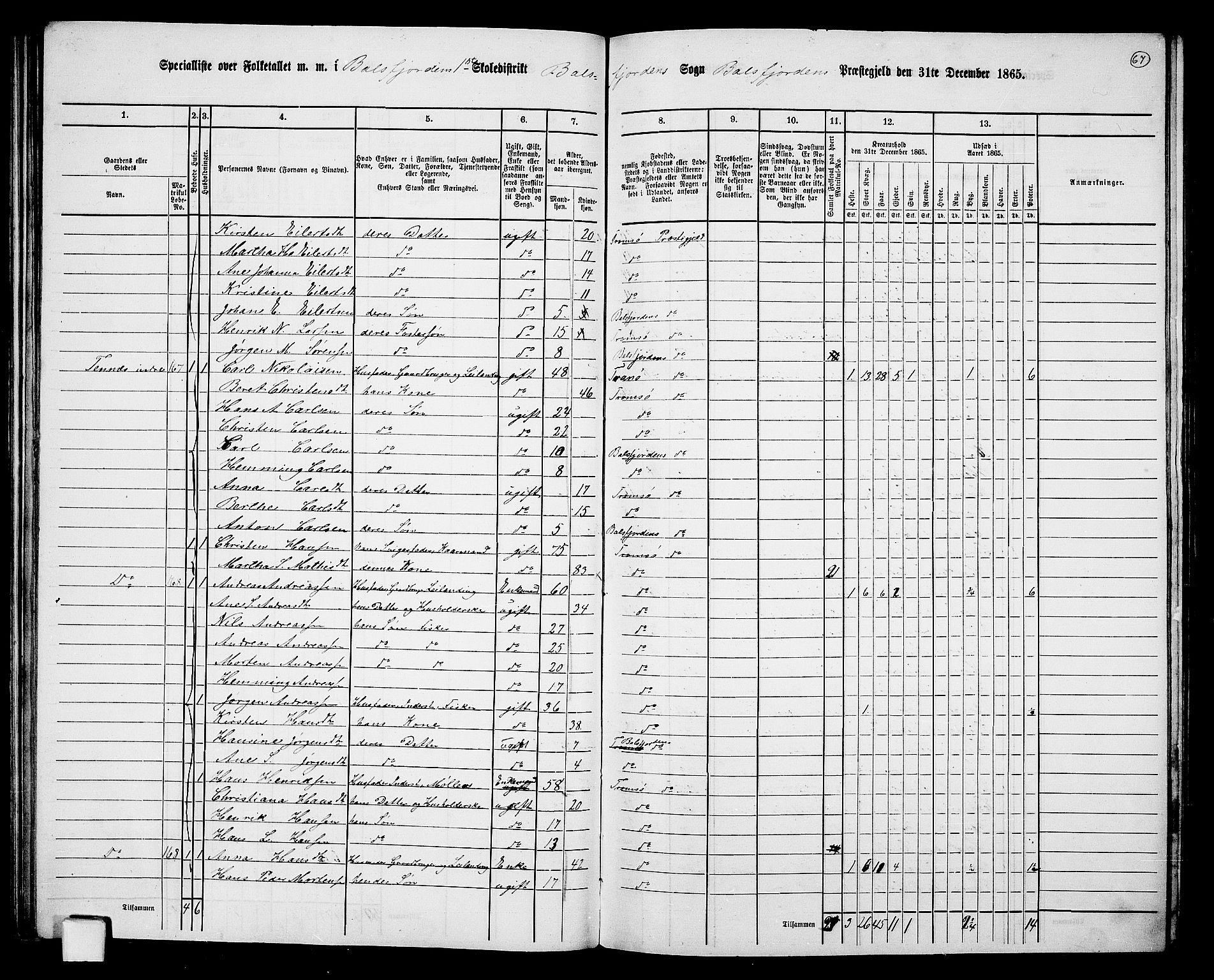 RA, 1865 census for Balsfjord, 1865, p. 13