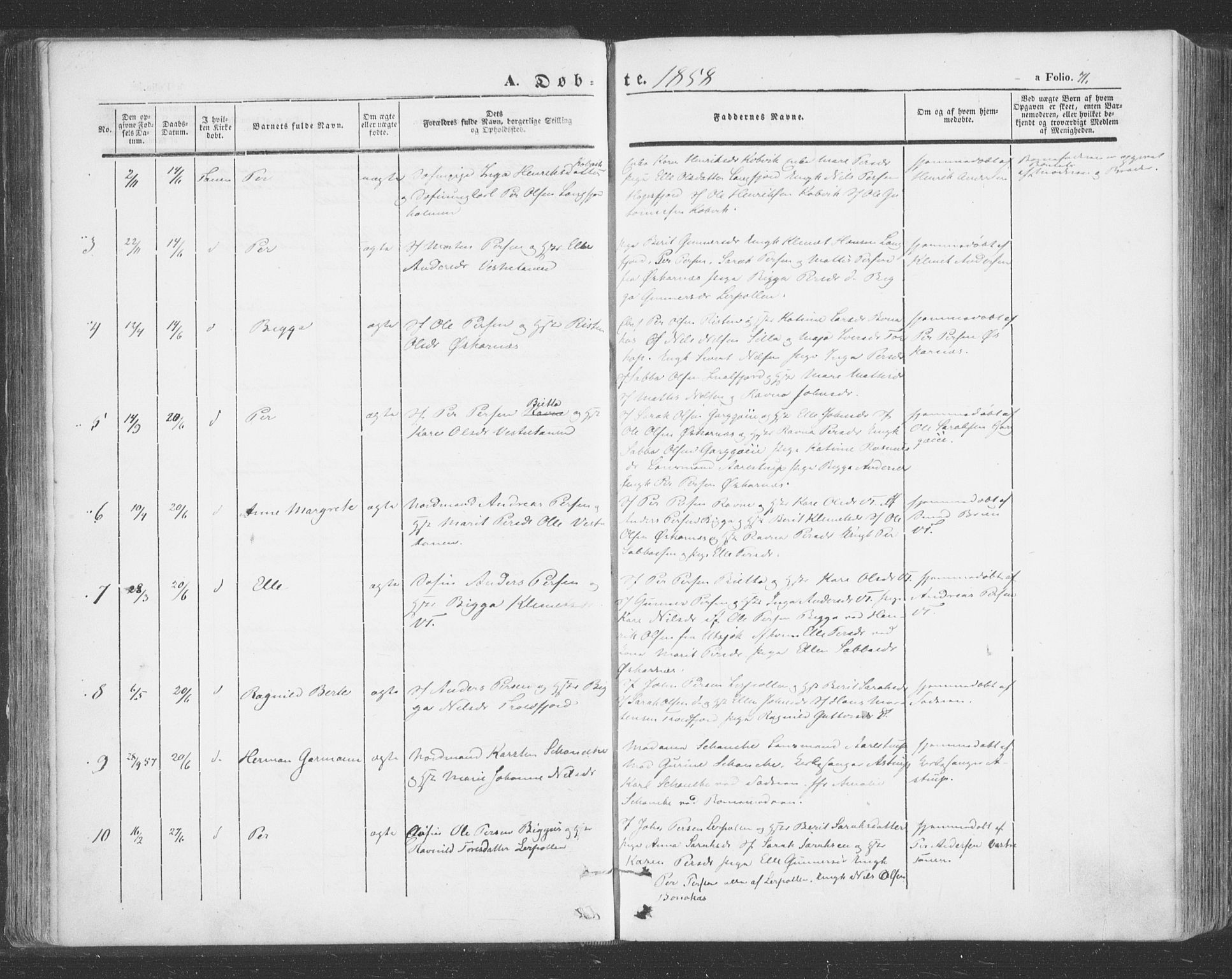 Tana sokneprestkontor, AV/SATØ-S-1334/H/Ha/L0001kirke: Parish register (official) no. 1, 1846-1861, p. 71