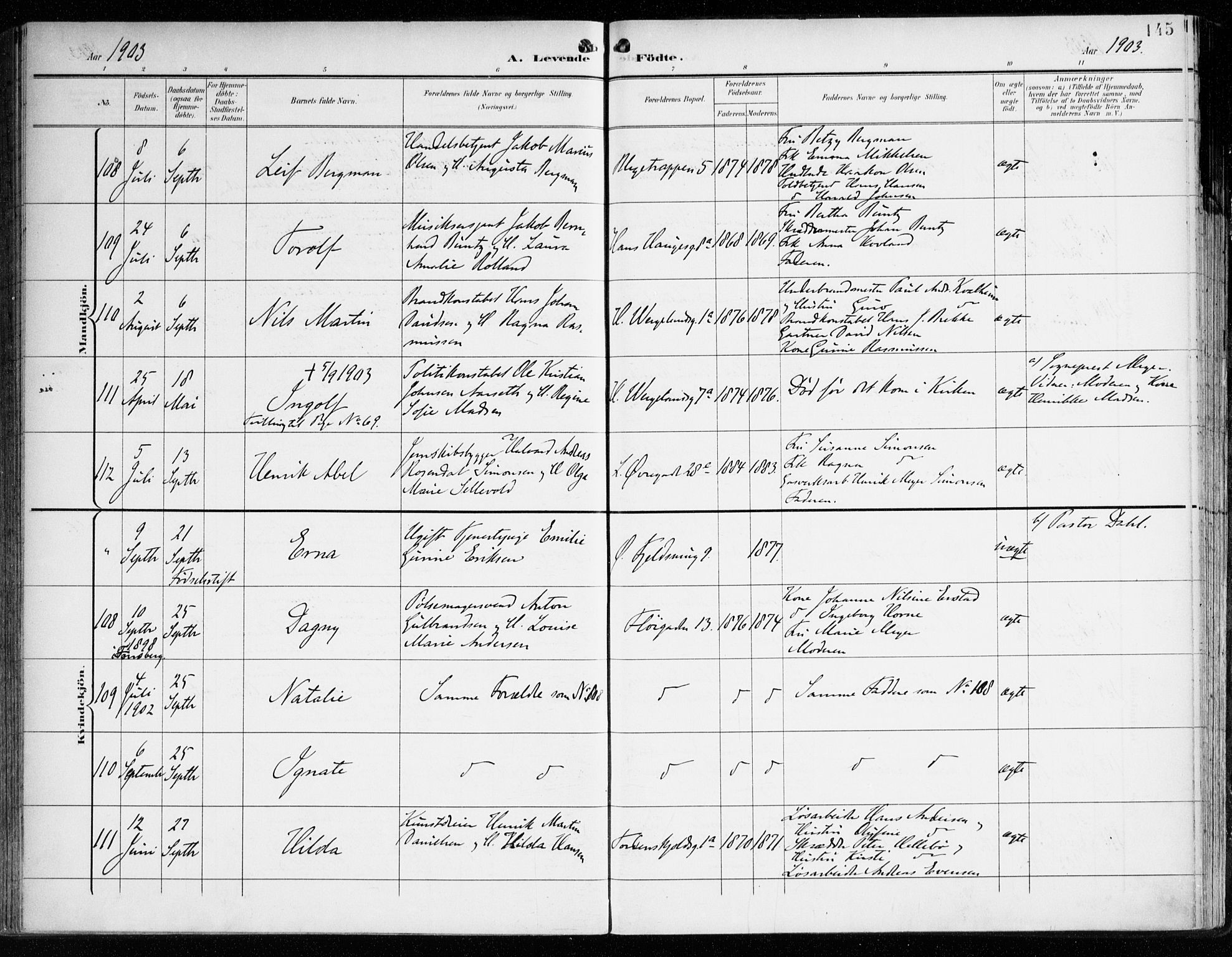 Korskirken sokneprestembete, SAB/A-76101/H/Haa/L0023: Parish register (official) no. B 9, 1899-1908, p. 145