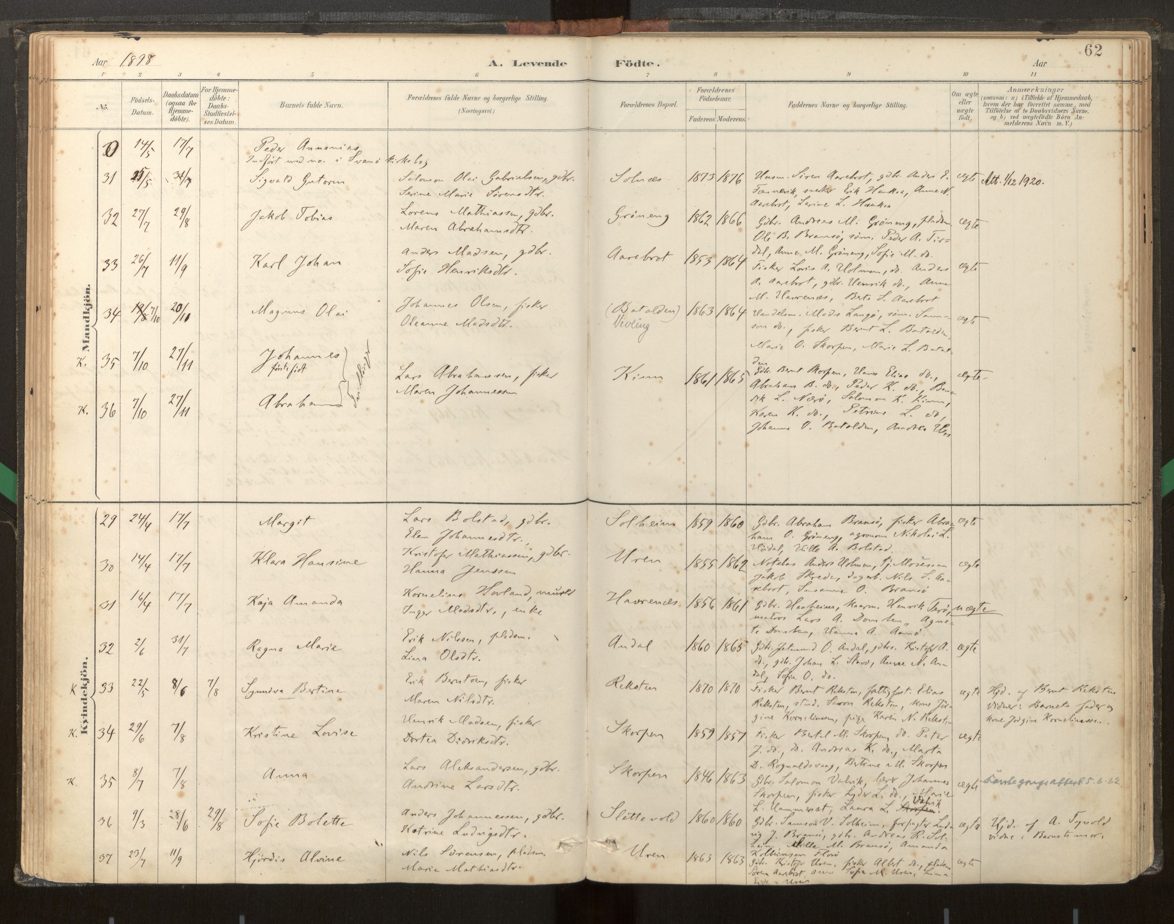 Kinn sokneprestembete, SAB/A-80801/H/Haa/Haab/L0001: Parish register (official) no. B 1, 1886-1921, p. 62