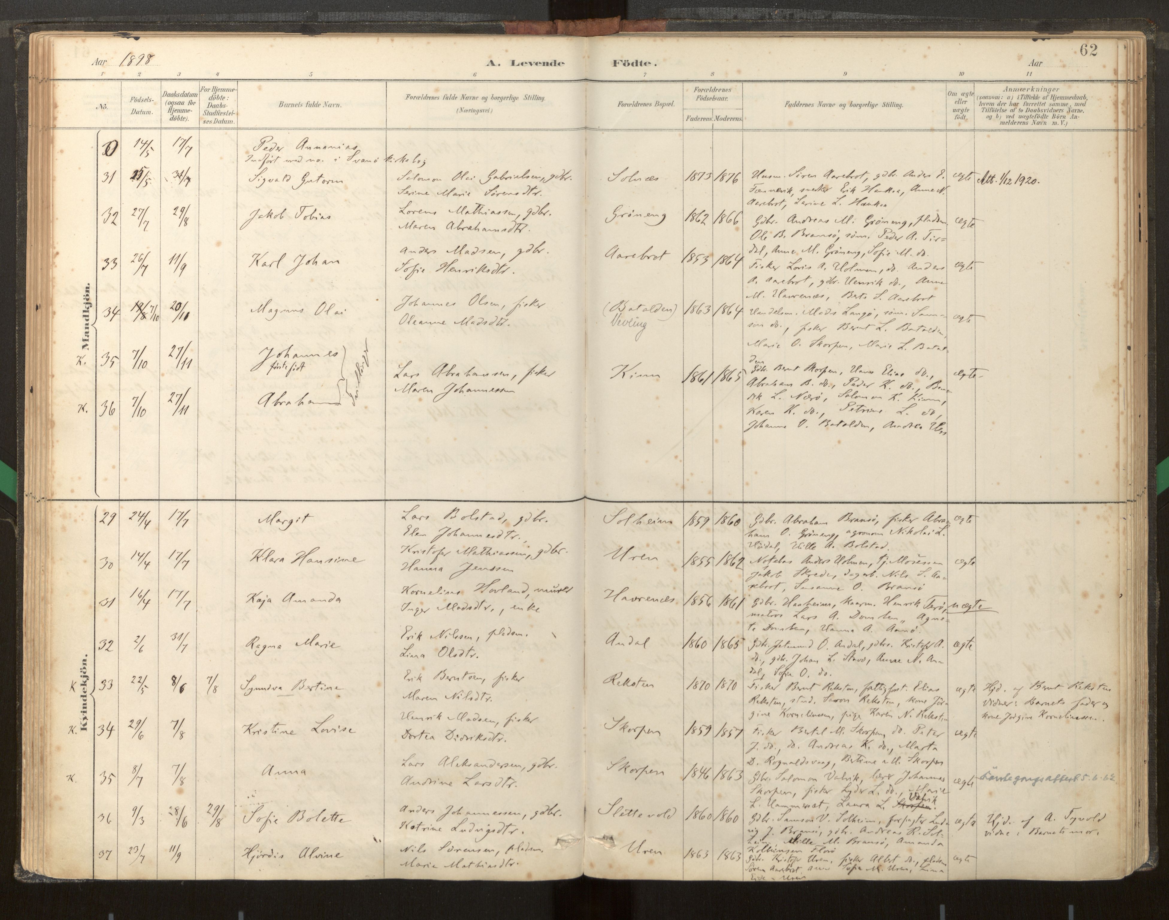 Kinn sokneprestembete, AV/SAB-A-80801/H/Haa/Haab/L0001: Parish register (official) no. B 1, 1886-1921, p. 62