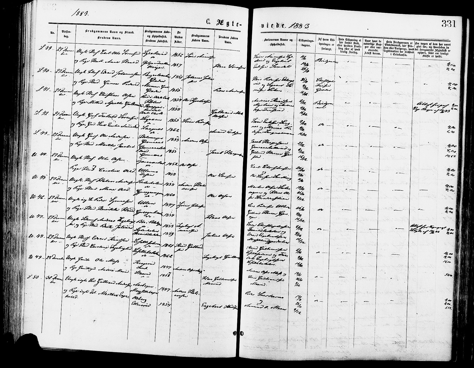 Sør-Odal prestekontor, SAH/PREST-030/H/Ha/Haa/L0005: Parish register (official) no. 5, 1876-1885, p. 331