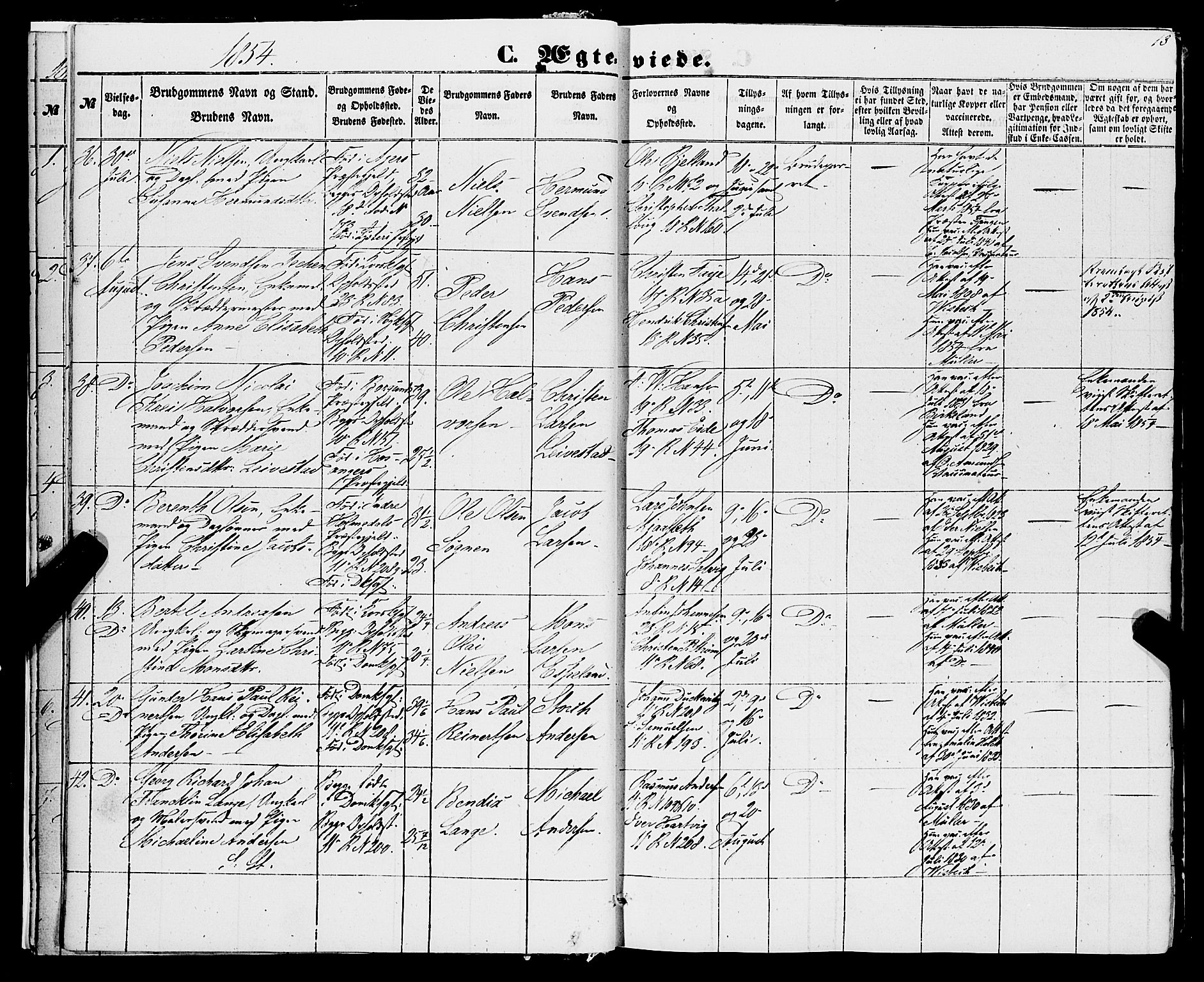 Domkirken sokneprestembete, SAB/A-74801/H/Haa/L0034: Parish register (official) no. D 2, 1853-1874, p. 13
